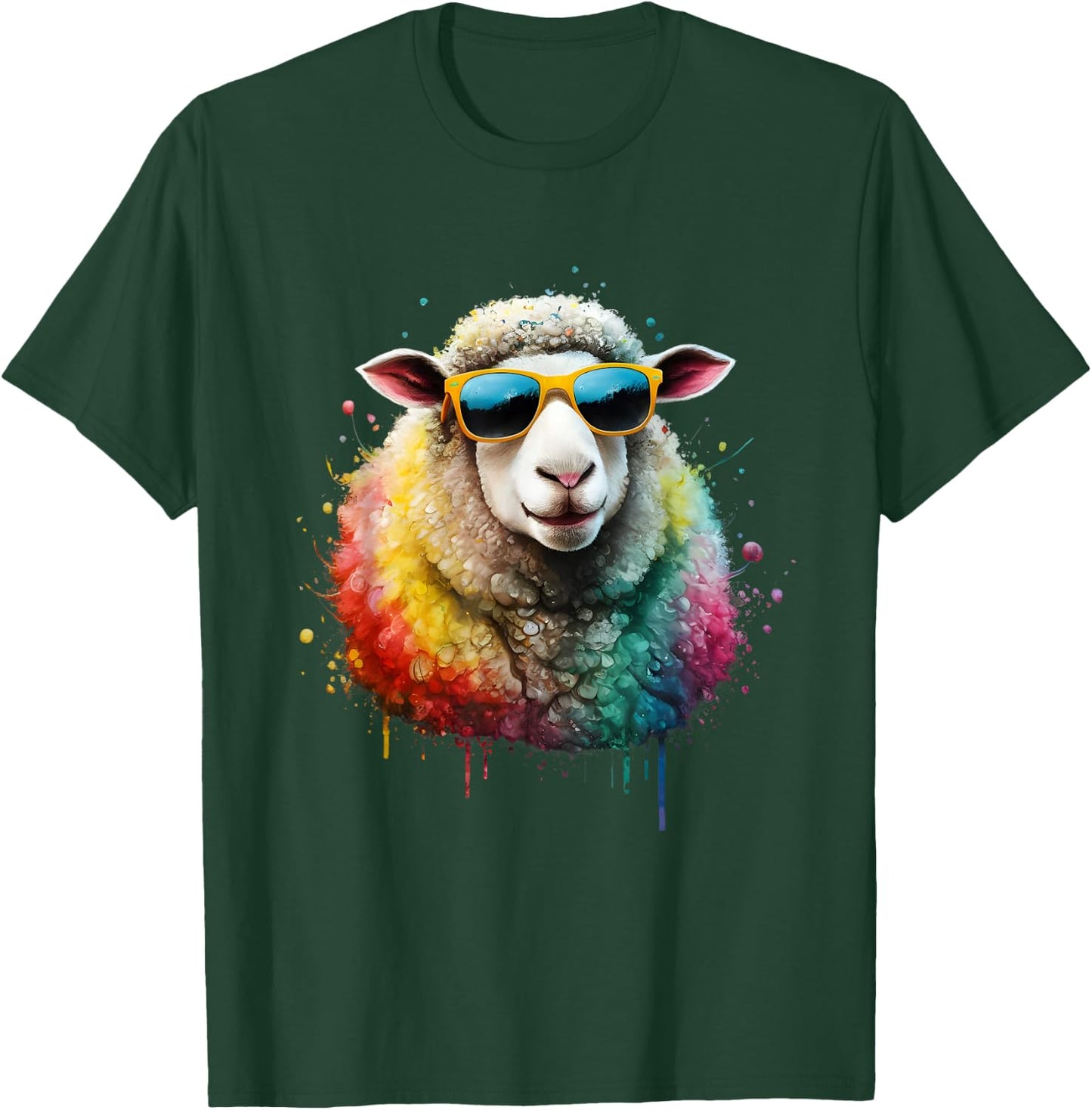 Sheep Men Woman Watercolor Colorful Sheep , Black, S T-Shirt - T-Shirt | Forest