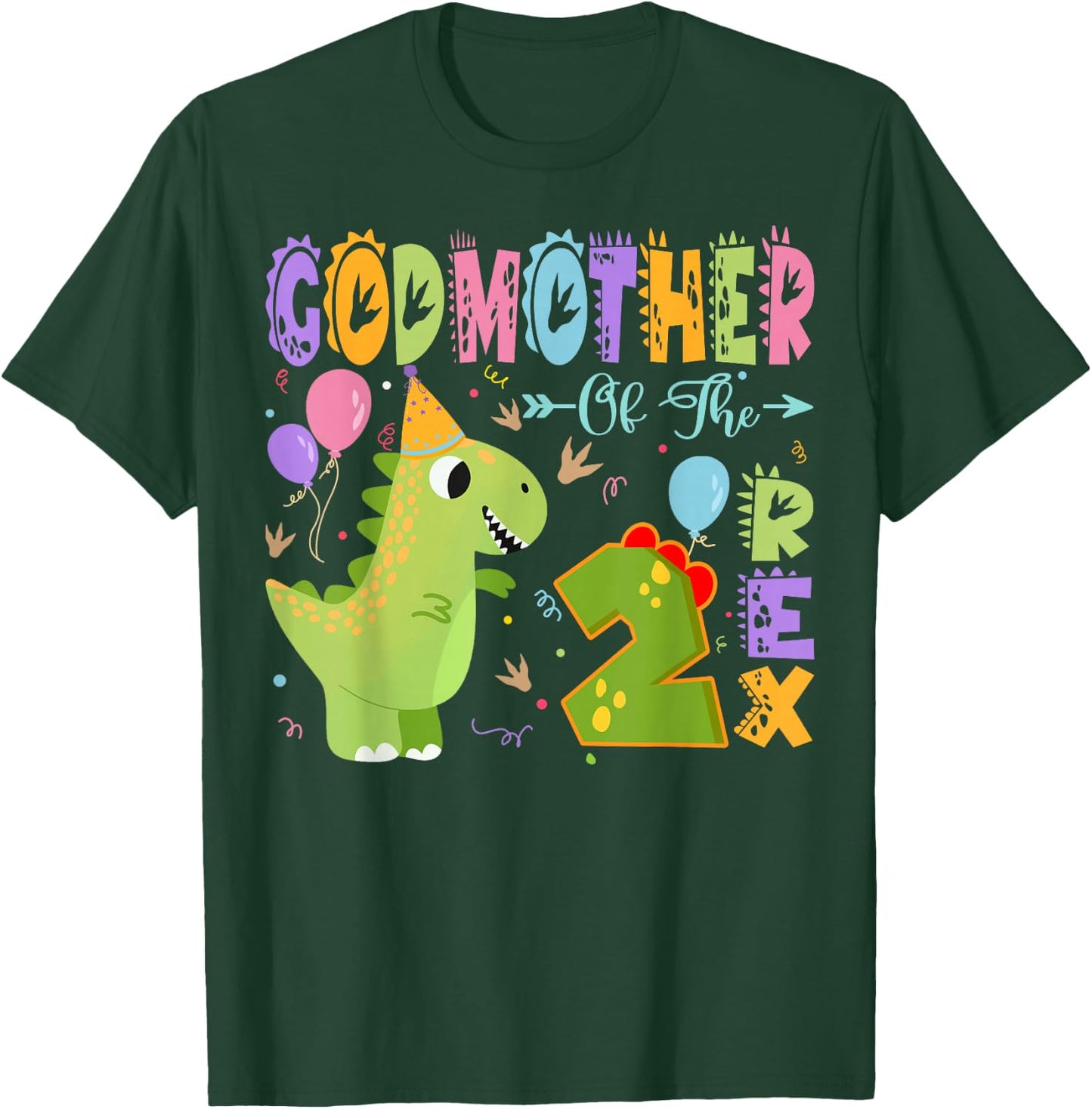 Godmother Of The Two Rex 2Nd Birthday Dinosaur Party T-Shirt - T-Shirt | Forest