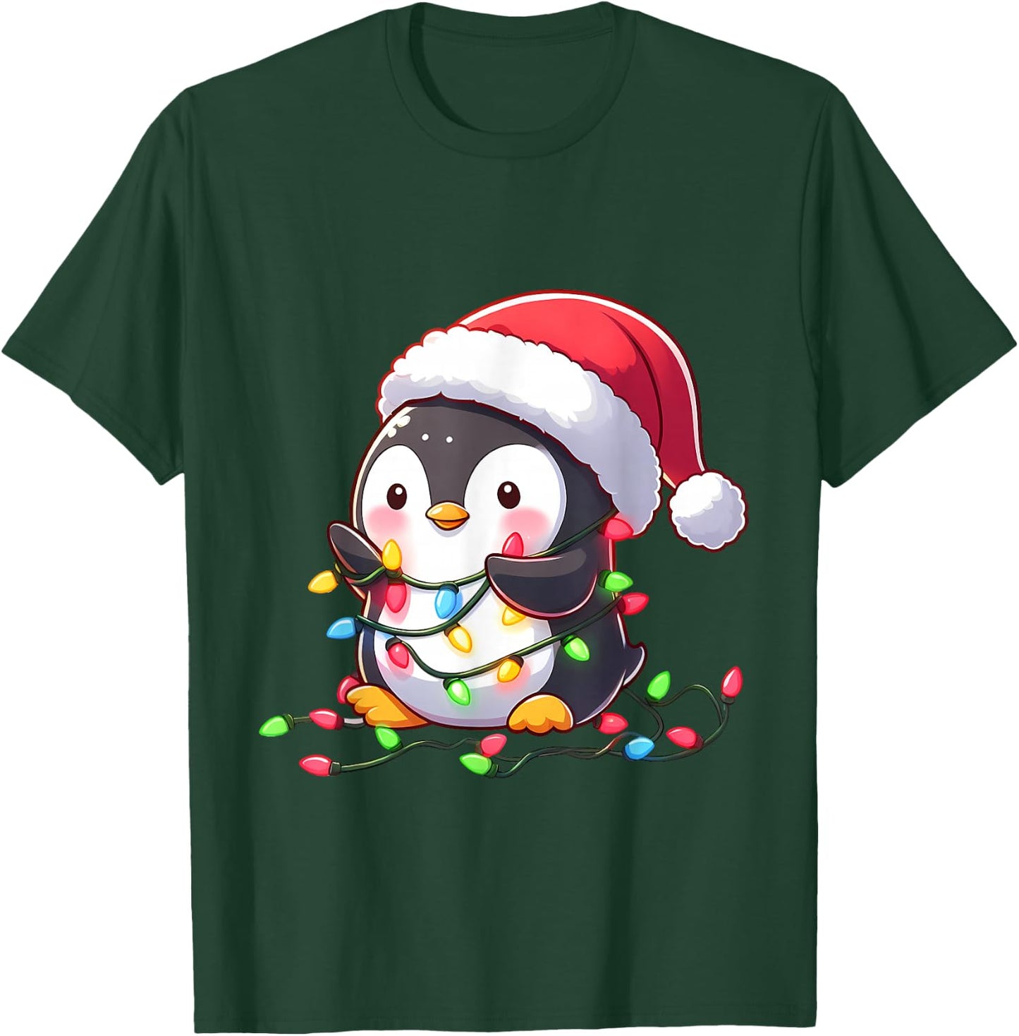 Merry Penguinmas Christmas Lights Cute Penguin Santa Hat T-Shirt - T-Shirt | Forest