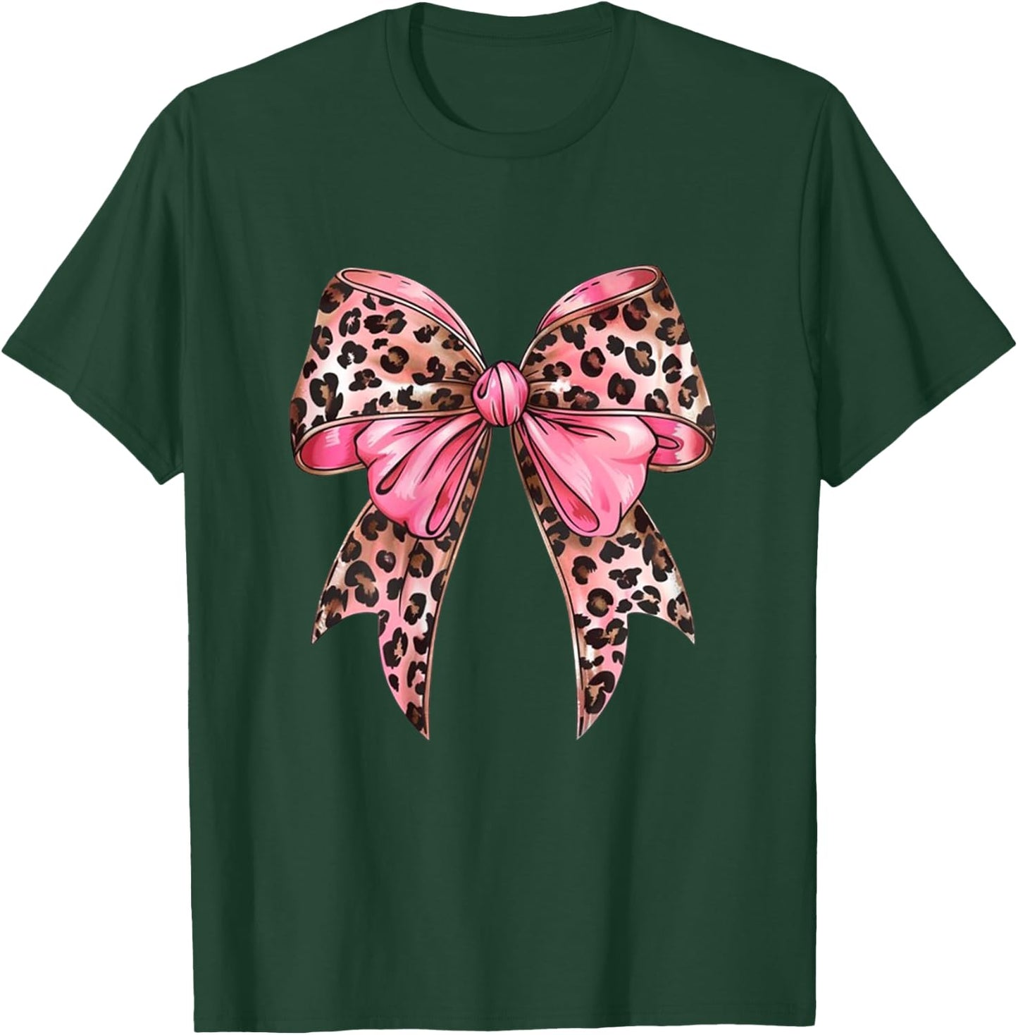 Leopard Coquette Bow Pink Leopard Bow Ribbon Watercolor Girl T-Shirt - T-Shirt | Forest