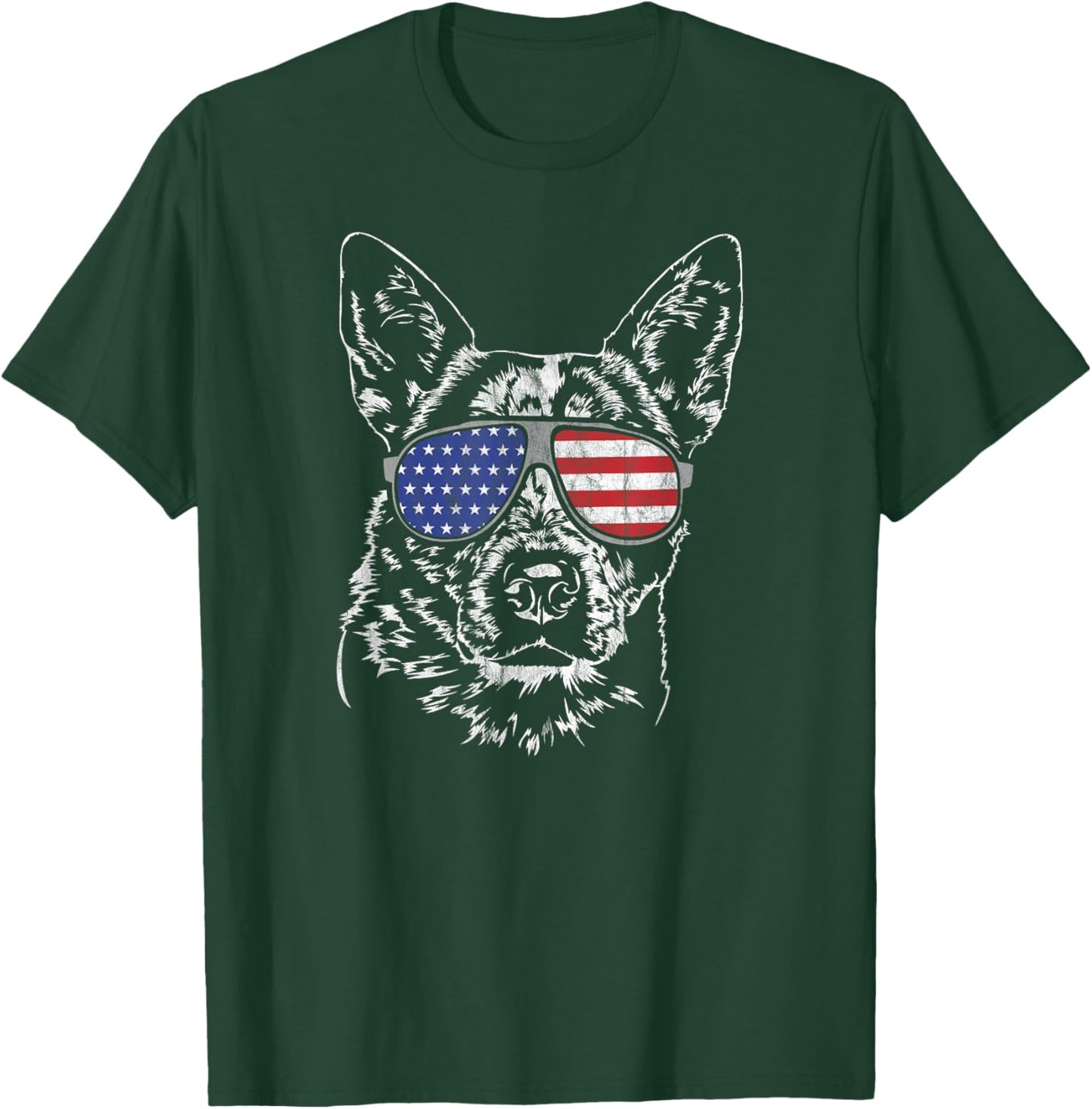 Funny Proud Cattle Dog Heeler American Flag Gift T-Shirt - T-Shirt | Forest