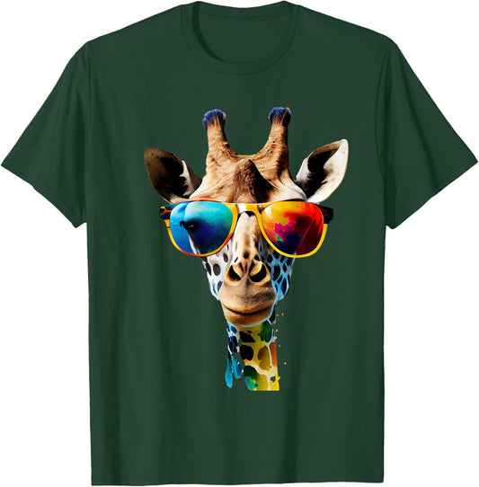 Giraffe Safari Sunglasses Gifts & Designs -Adults Kids Black Giraffe Print Short Sleeve Classic Fit Pull On T-Shirt - T-Shirt | Forest