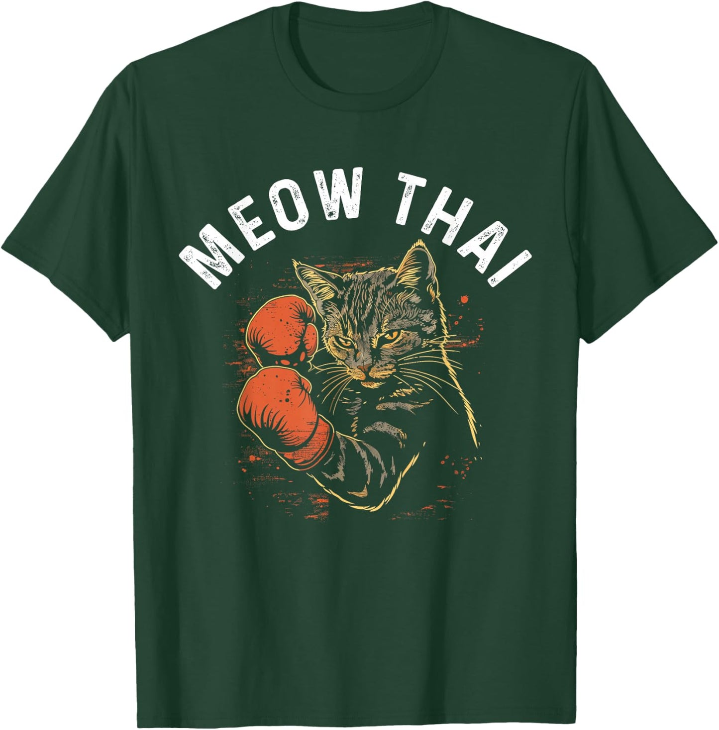 Meow Thai Funny Muay Thai Boxing Cat Martial Arts MMA Boxer T-Shirt - T-Shirt | Forest