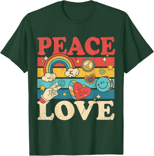 Peace Love 60's 70's 80's Party Outfit Groovy Hippie Costume , black T-Shirt - T-Shirt | Forest
