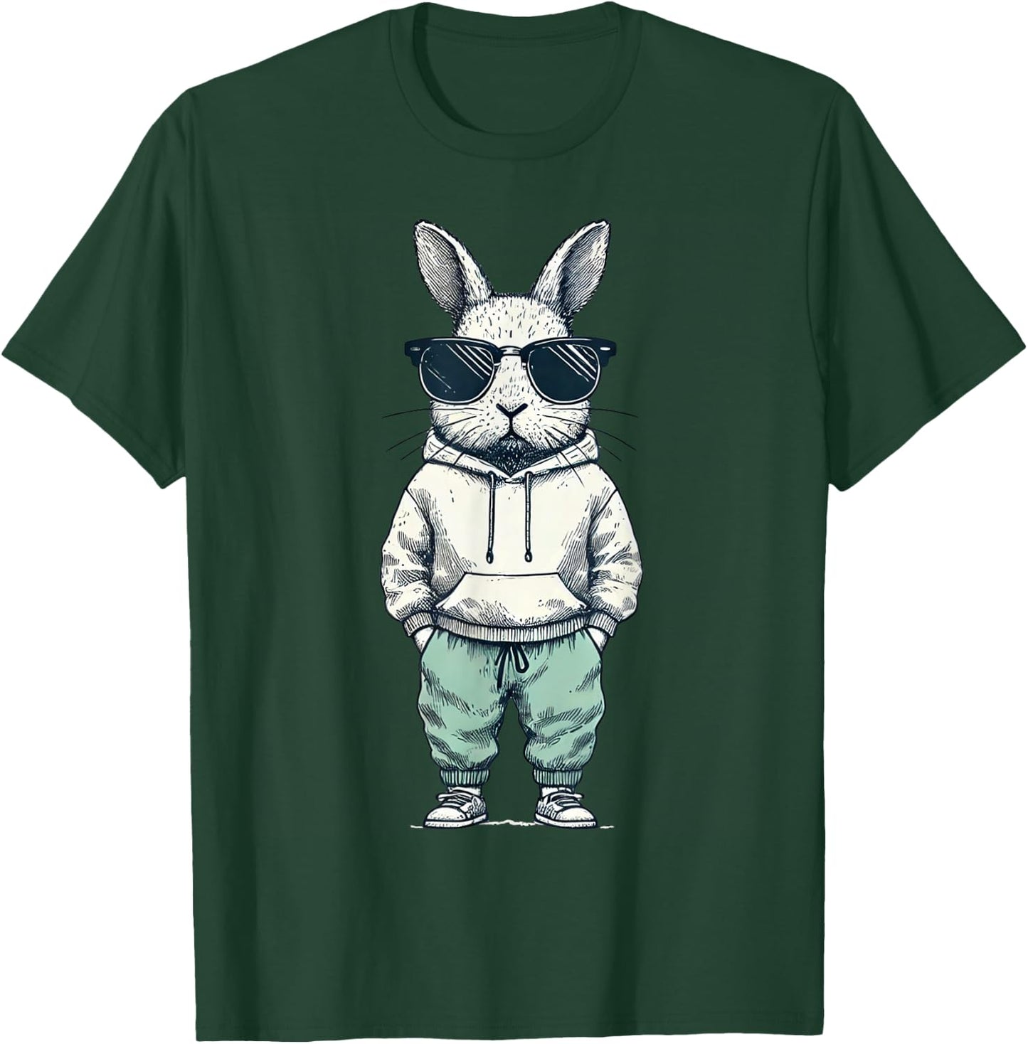 Boys Easter Shirt Bunny Rabbit with Sunglasses Kids T-Shirt - T-Shirt | Forest