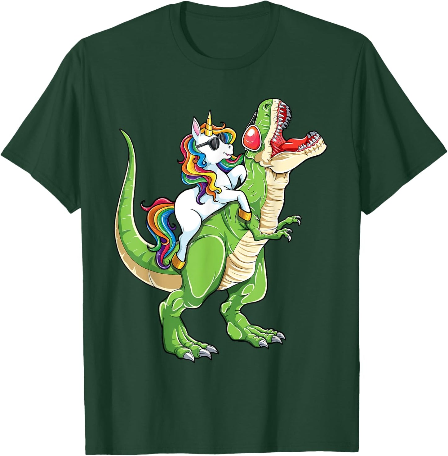 Unicorn Riding T rex Dinosaur Boys Girls Men Women Funny T-Shirt - T-Shirt | Forest