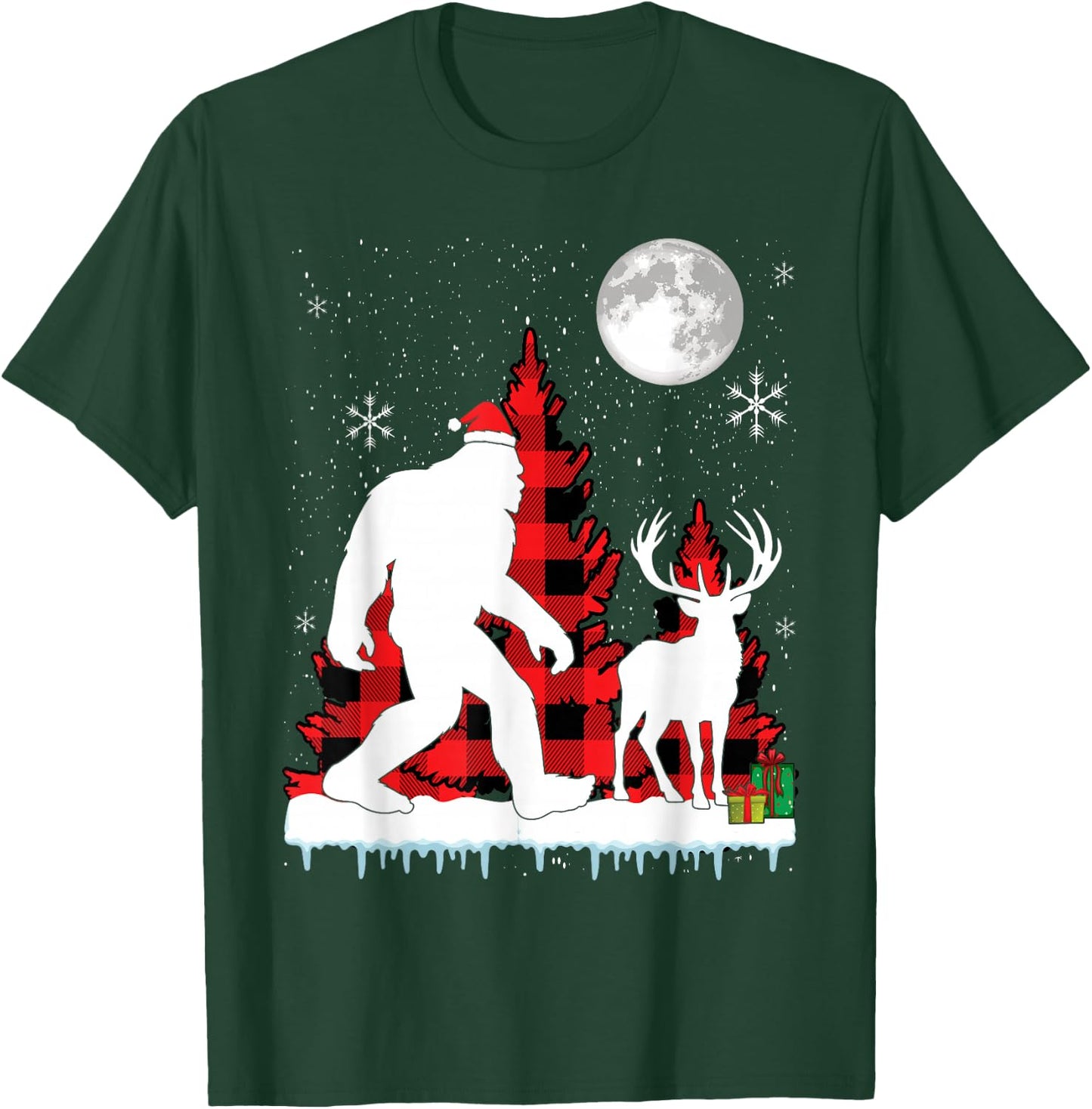Bigfoot Buffalo Plaid Christmas Trees T-Shirt - T-Shirt | Forest