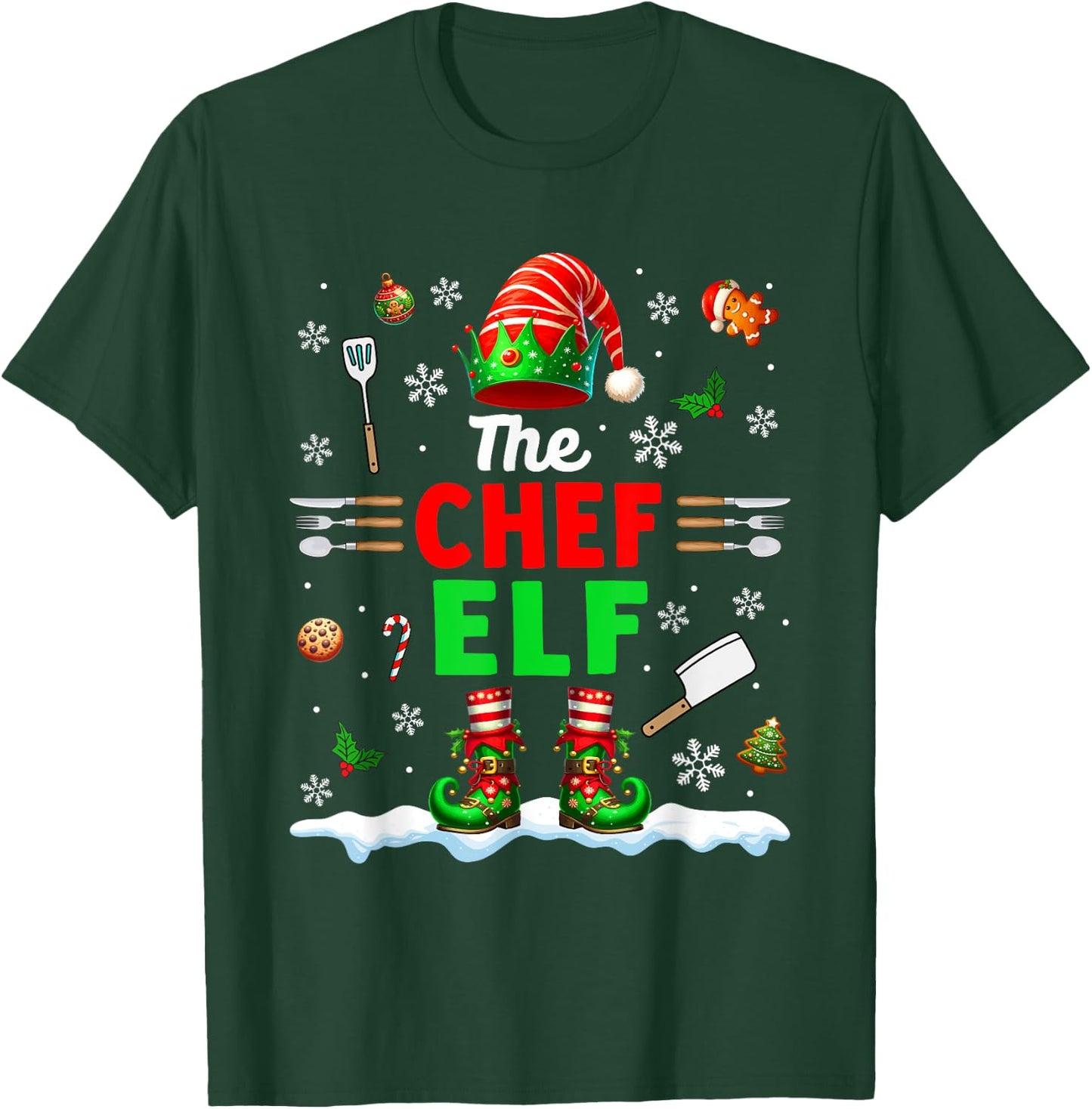 The Chef Elf Christmas Job Team Matching Funny Party T-Shirt - T-Shirt | Forest