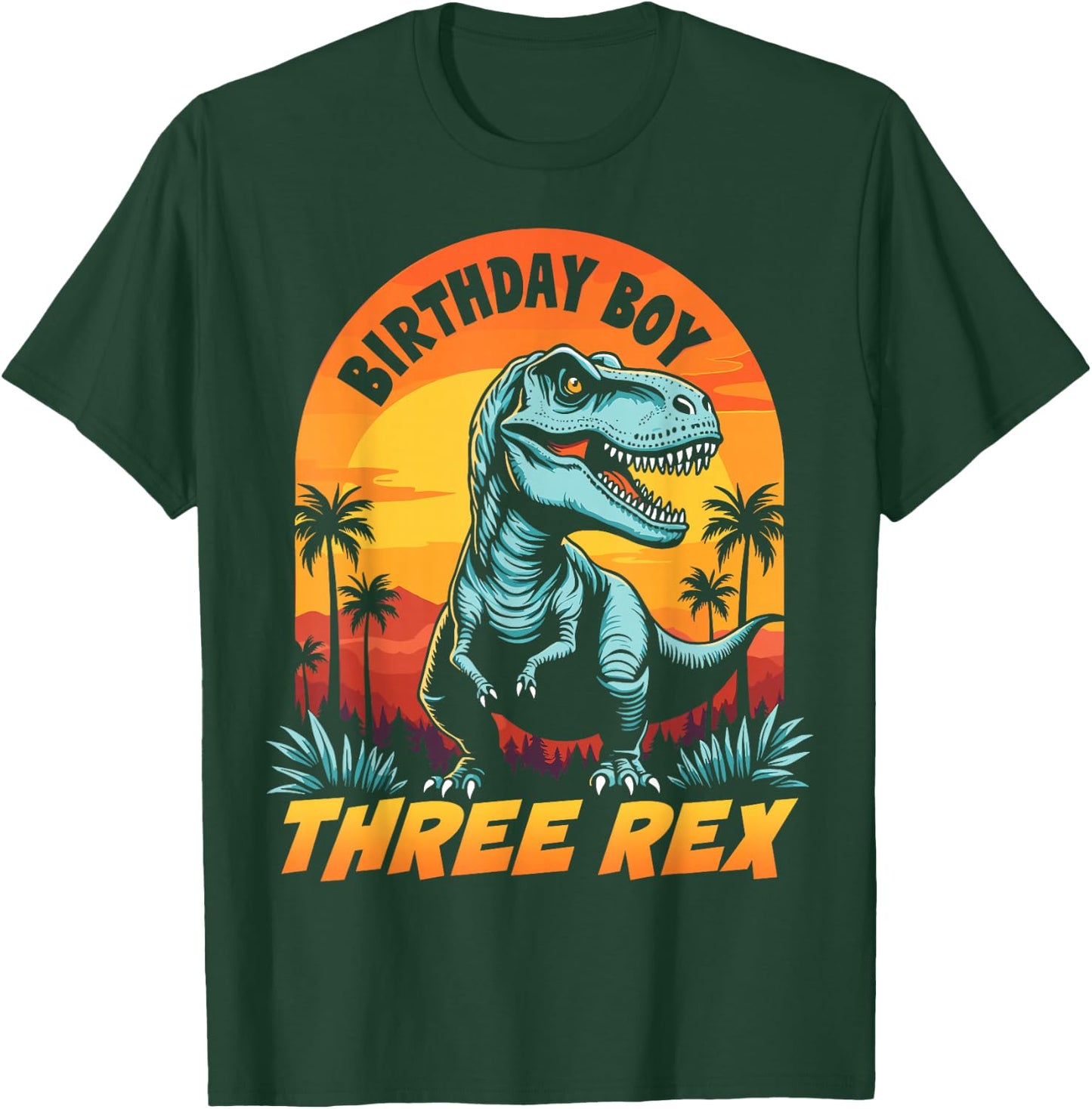 Three Rex T-Rex Boys 3rd Birthday Dinosaur Party Dino Lover T-Shirt - T-Shirt | Forest