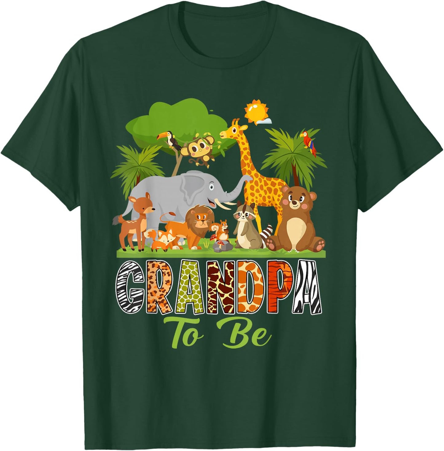 Soon To Be Grandpa Jungle Animal Safari Baby Announcement T-Shirt - T-Shirt | Forest