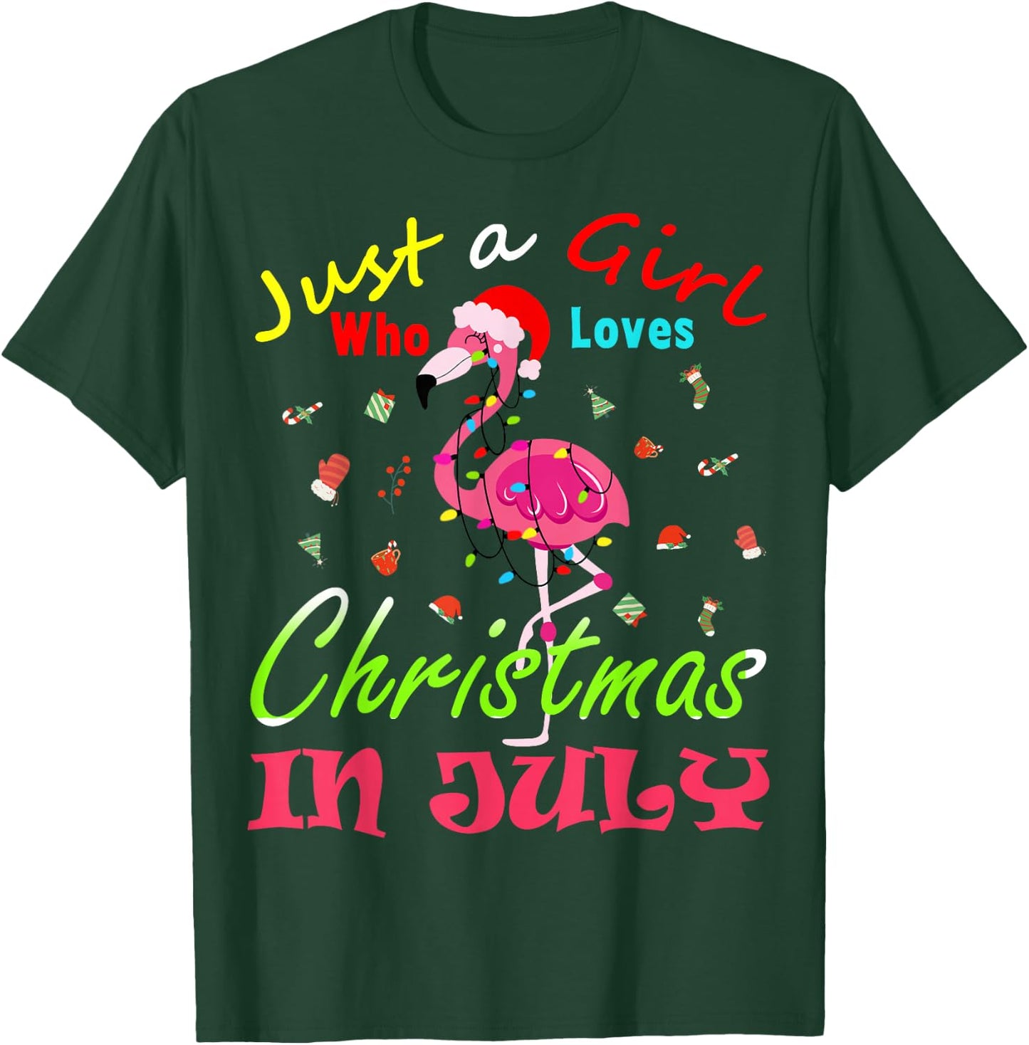 Just A Girl Who Loves Christmas In July Flamingo T-Shirt - T-Shirt | Forest