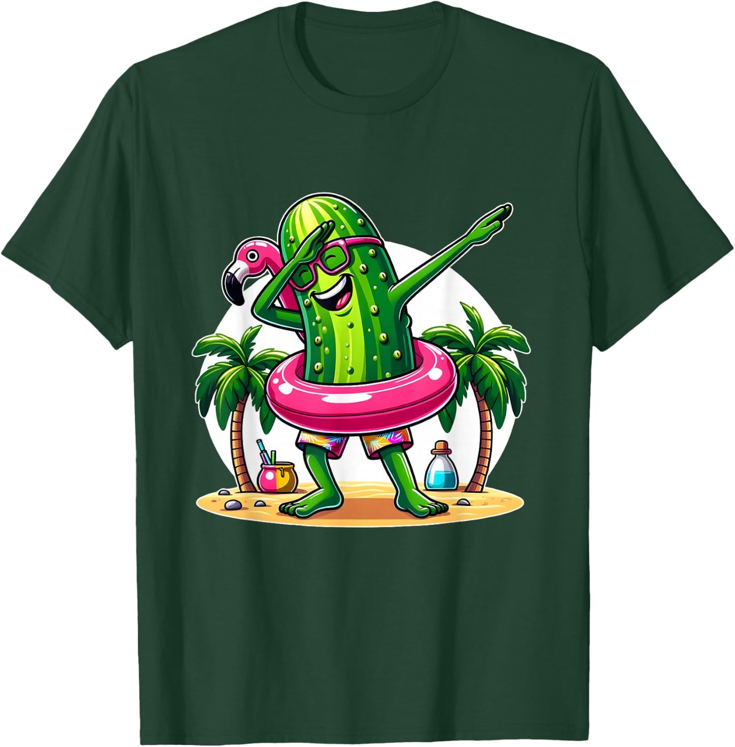 Unique Dabbing Pickle Flamingo Summer Fun T-Shirt - T-Shirt | Forest