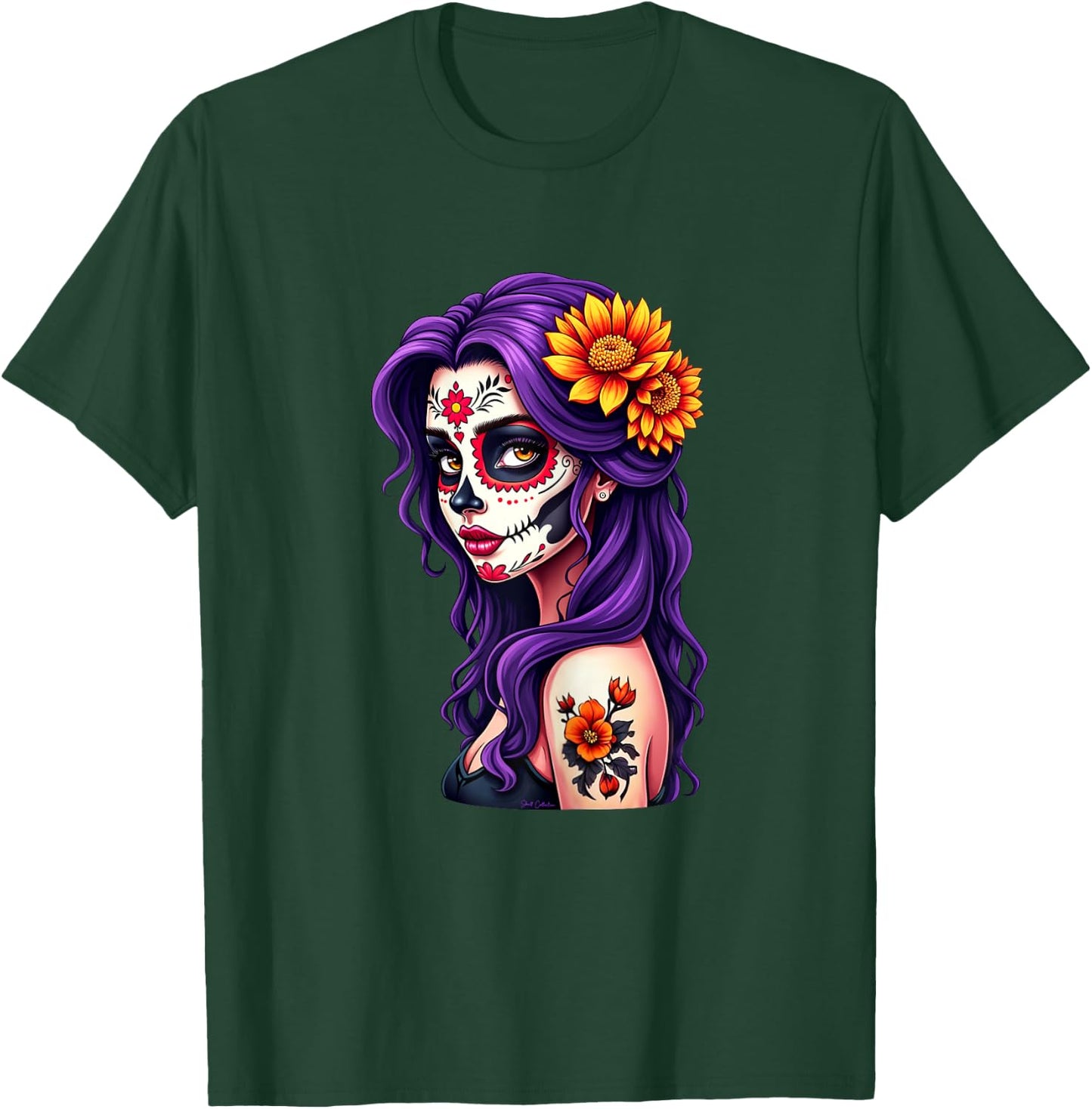 Dia de los Muertos Head Mexican Woman Mexico Sugar Skull , Black, Female X-Small T-Shirt - T-Shirt | Forest