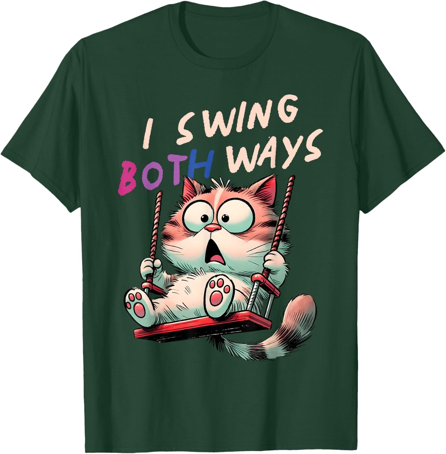 I Swing Both Ways Funny Cat Bisexual Pride T-Shirt - T-Shirt | Forest