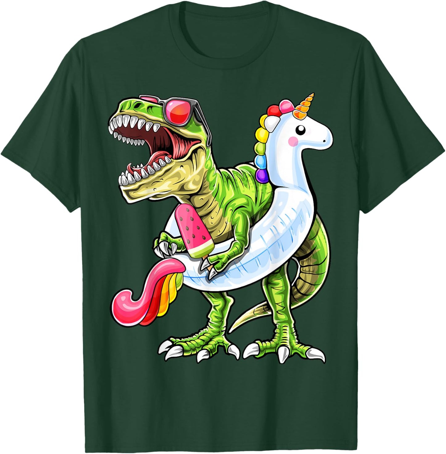 Pool Party T Rex Dinosaur Unicorn Float Summer Shirt Gift T-Shirt - T-Shirt | Forest
