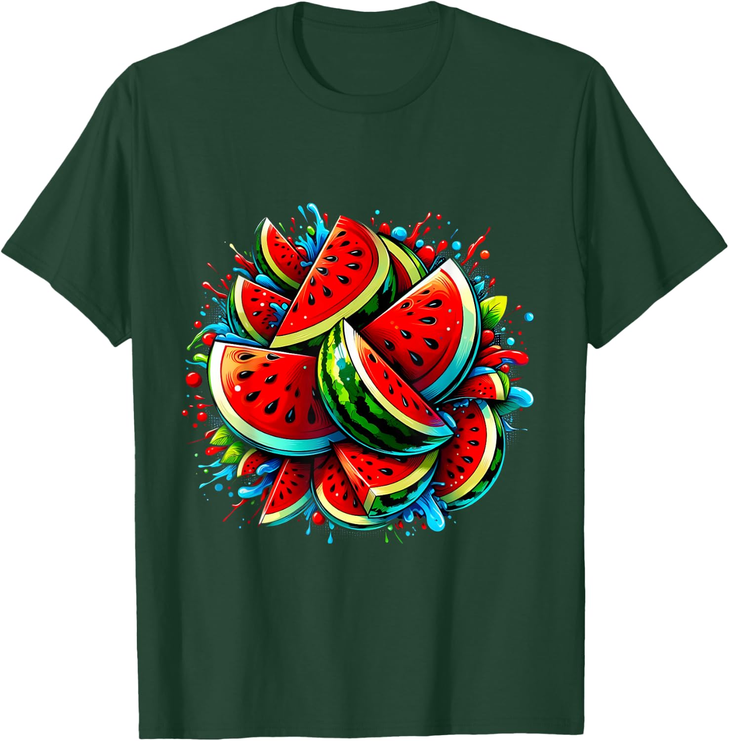 Colorful Watermelon Shirt Tropical Fruit Lovers , Black, S T-Shirt - T-Shirt | Forest