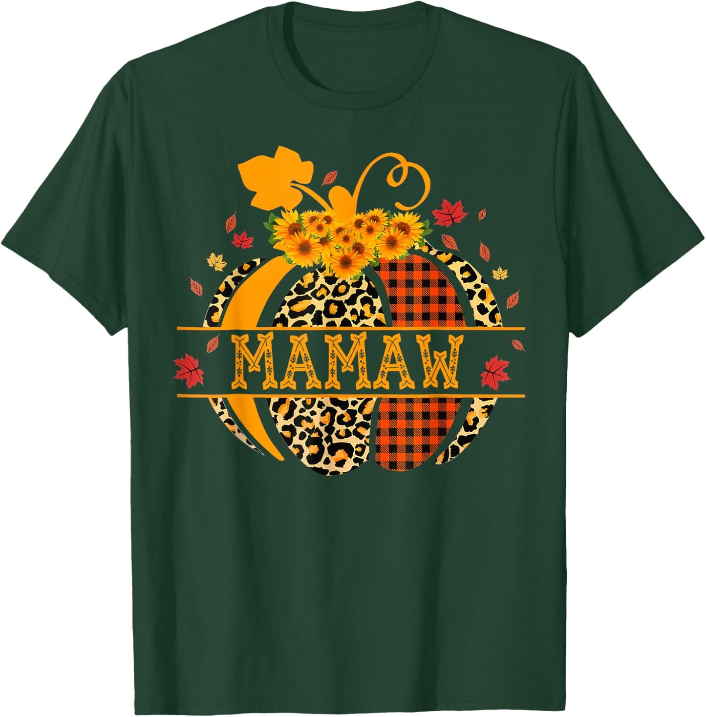Mamaw Leopard Floral Pumpkin Fall Autumn Thanksgiving T-Shirt - T-Shirt | Forest