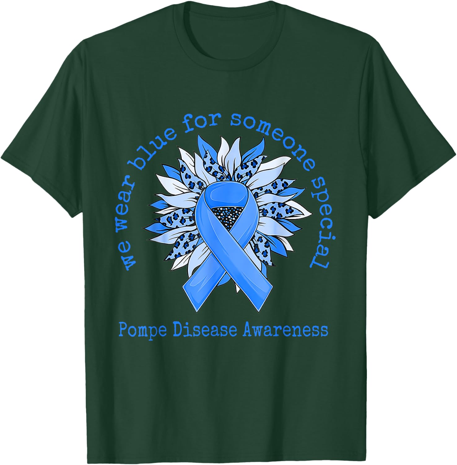We Wear Blue Pompe Disease Awareness Sunflower Leopard T-Shirt - T-Shirt | Forest