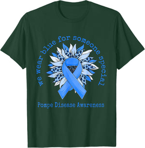 We Wear Blue Pompe Disease Awareness Sunflower Leopard T-Shirt - T-Shirt | Forest