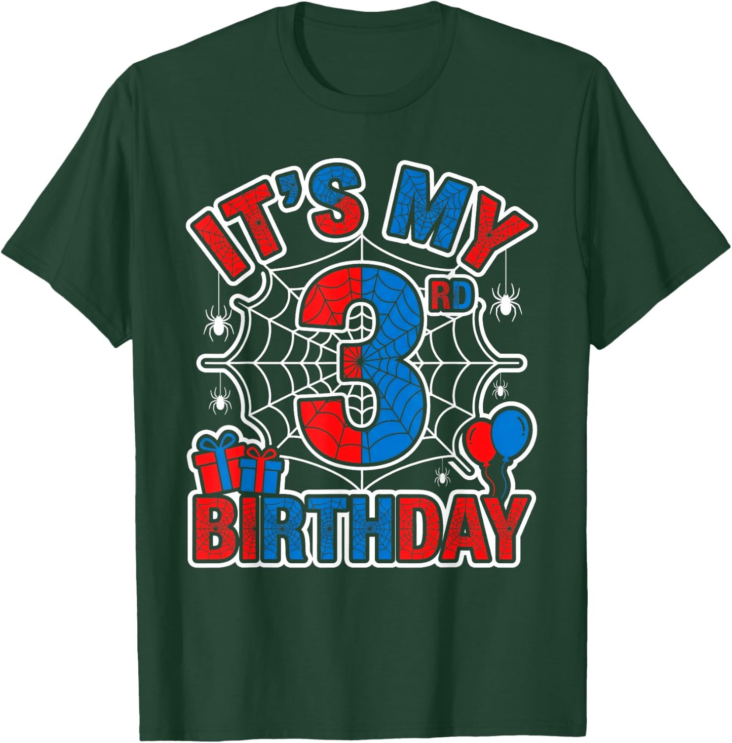Its My 3rd Birthday Boy 3 Year Old Spider Web Birthday Party T-Shirt - T-Shirt | Forest