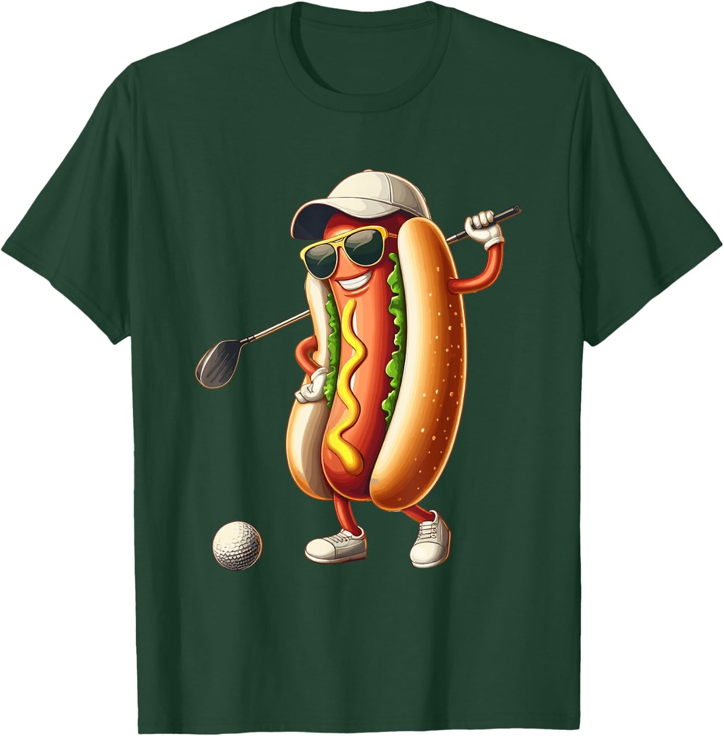 Golfing Hotdog Funny Golf Hot Dogs Lover Golfer Print Art Women Kids T-Shirt - T-Shirt | Forest