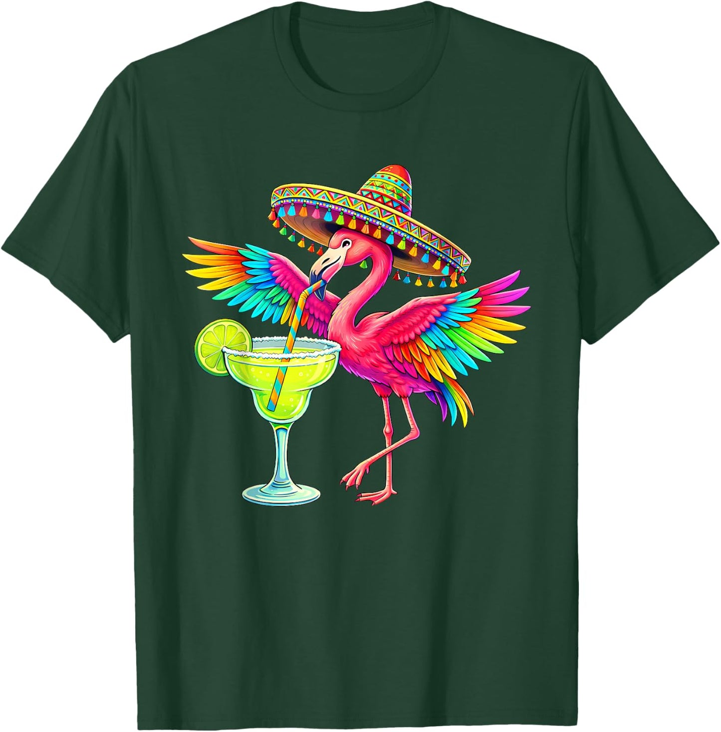 Cinco De Mayo Flamingo Margarita Mexican Poncho Men Women T-Shirt - T-Shirt | Forest