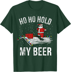 Christmas Ho Ho Hold My Beer Skateboard Roof Santa Funny T-Shirt - T-Shirt | Forest