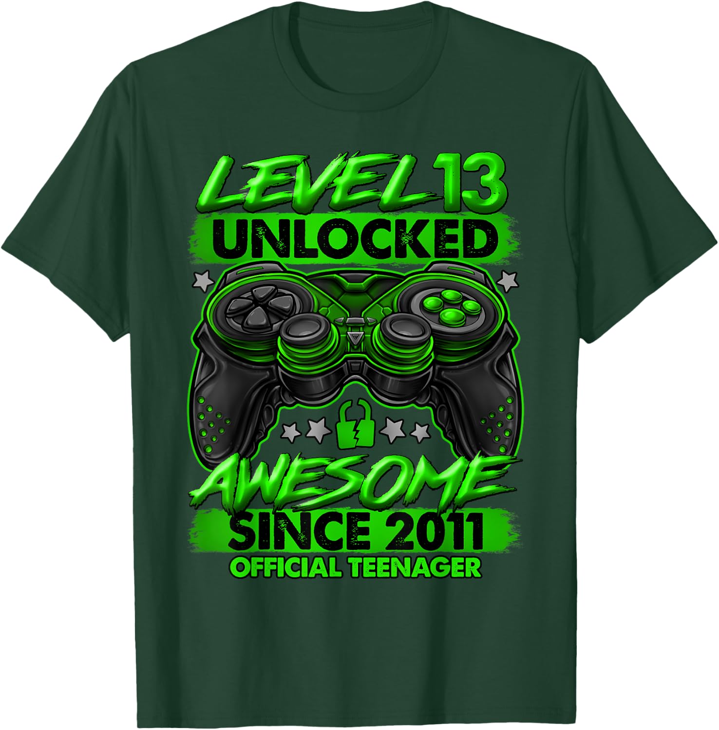 Official Teenager Level 13 Unlocked 13th Birthday Gaming T-Shirt - T-Shirt | Forest