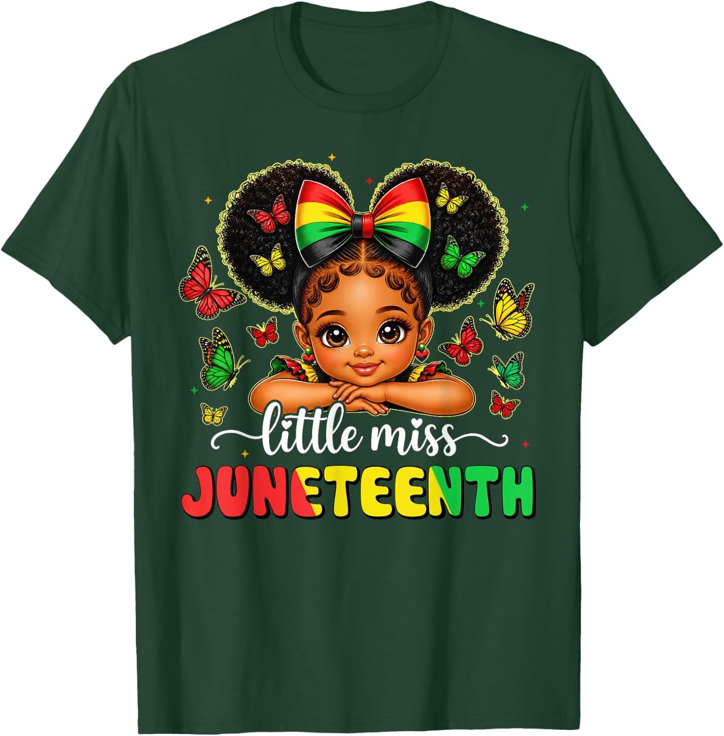 Little Miss Juneteenth Shirt Black African June 19th Girls T-Shirt - T-Shirt | Forest