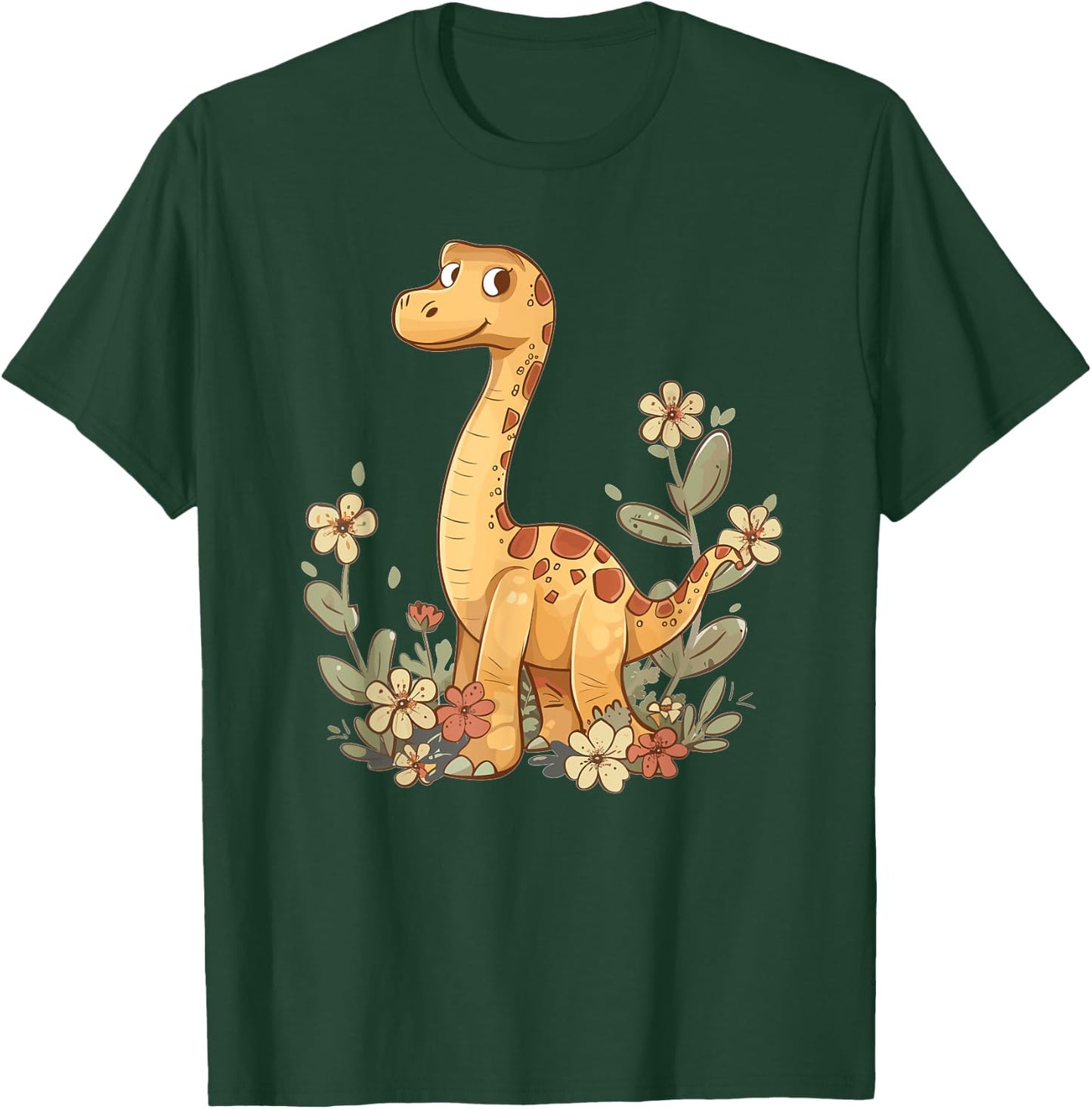 Cute Brachiosaurus With Flowers I Kids Brachiosaurus T-Shirt - T-Shirt | Forest