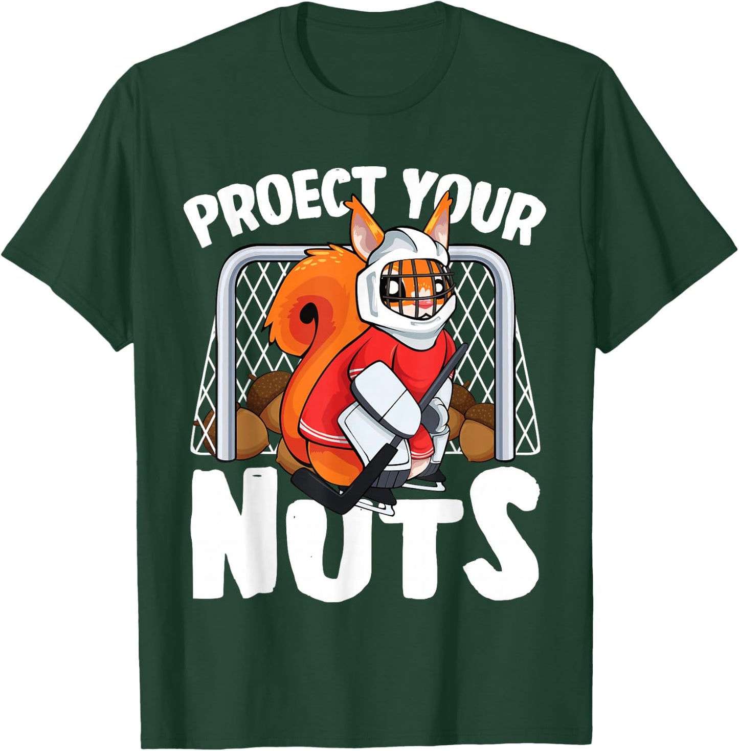Protect Your Nuts Funny Squirrel Ice Hockey Goalie T-Shirt - T-Shirt | Forest