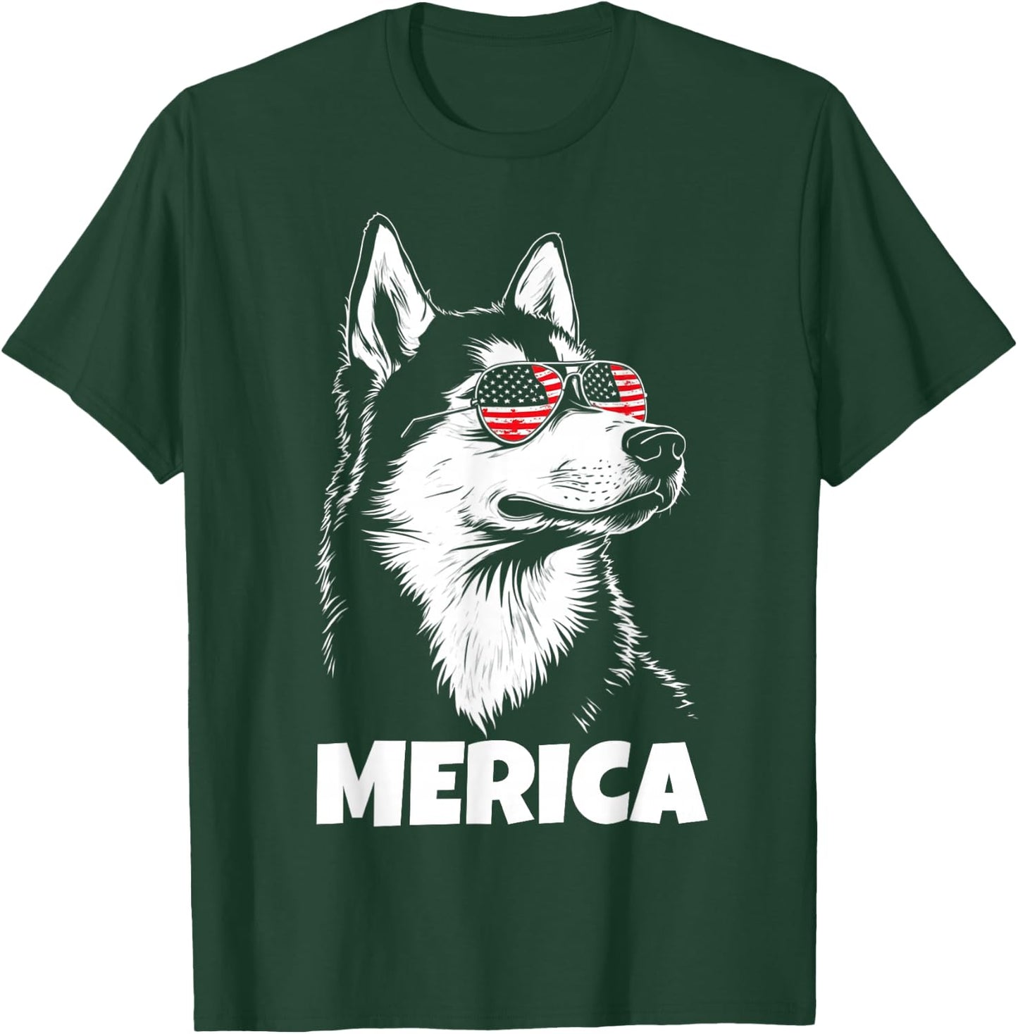 American Flag Merica husky dog 4th Of July kids women men T-Shirt - T-Shirt | Forest