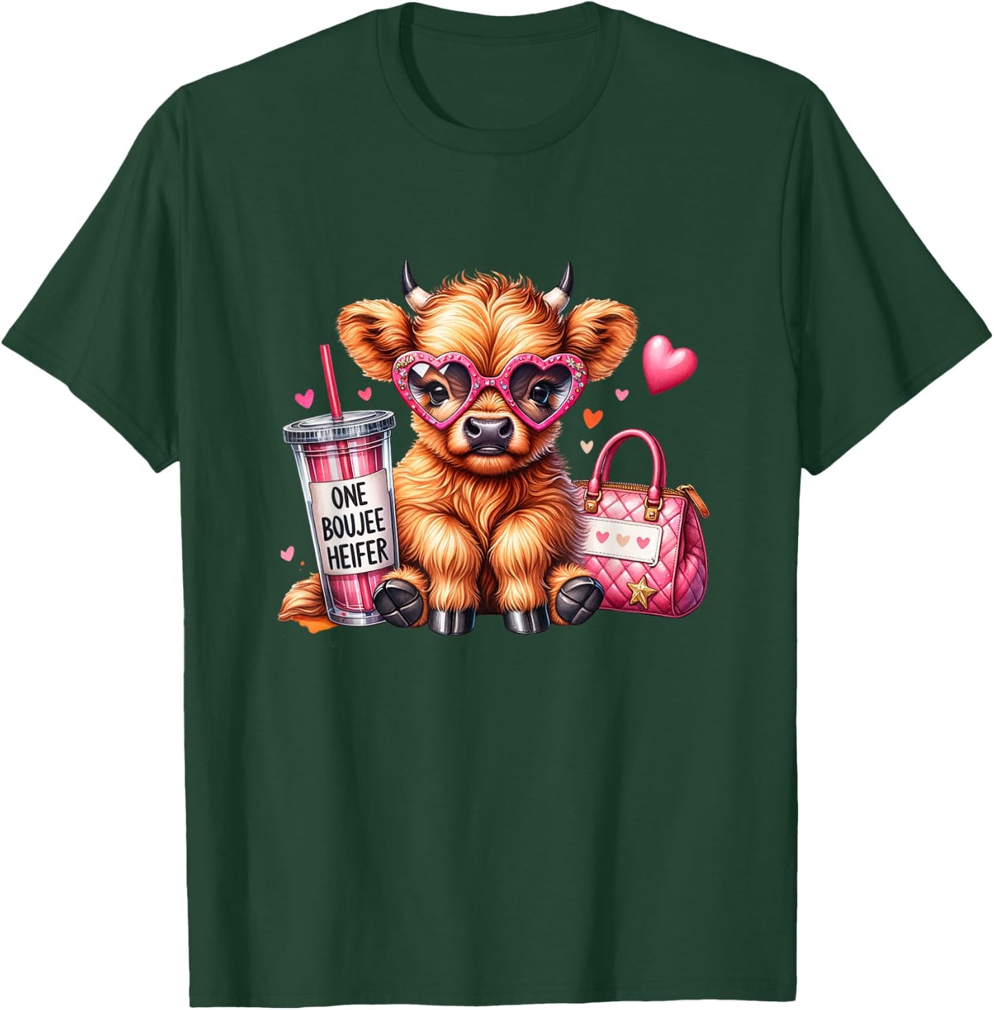 Adorable Highland Cow One Boujee Heifer T-Shirt - T-Shirt | Forest