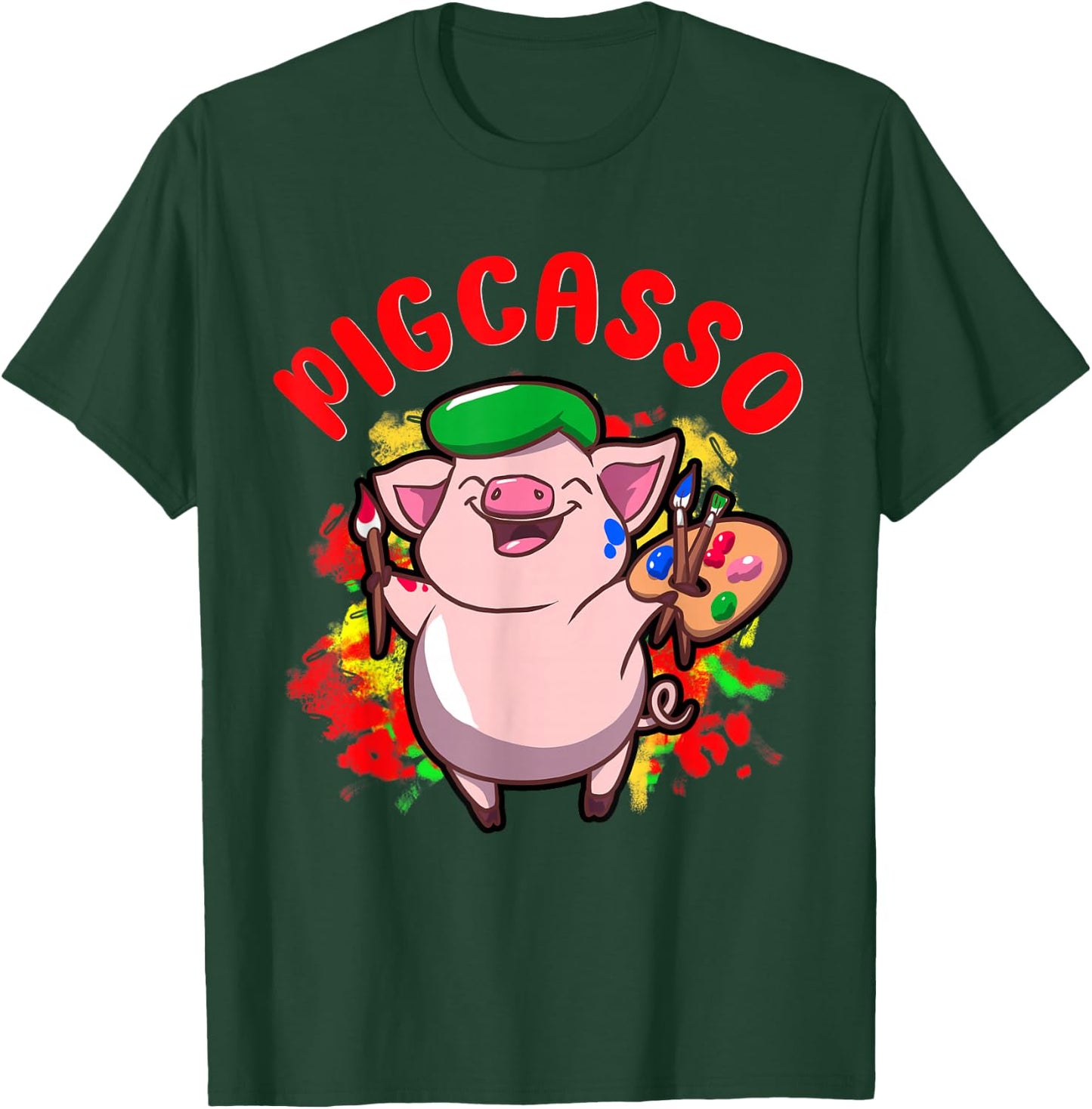 Pigcasso Funny Pig Painter Painting Artist Art Lover Piggy T-Shirt - T-Shirt | Forest