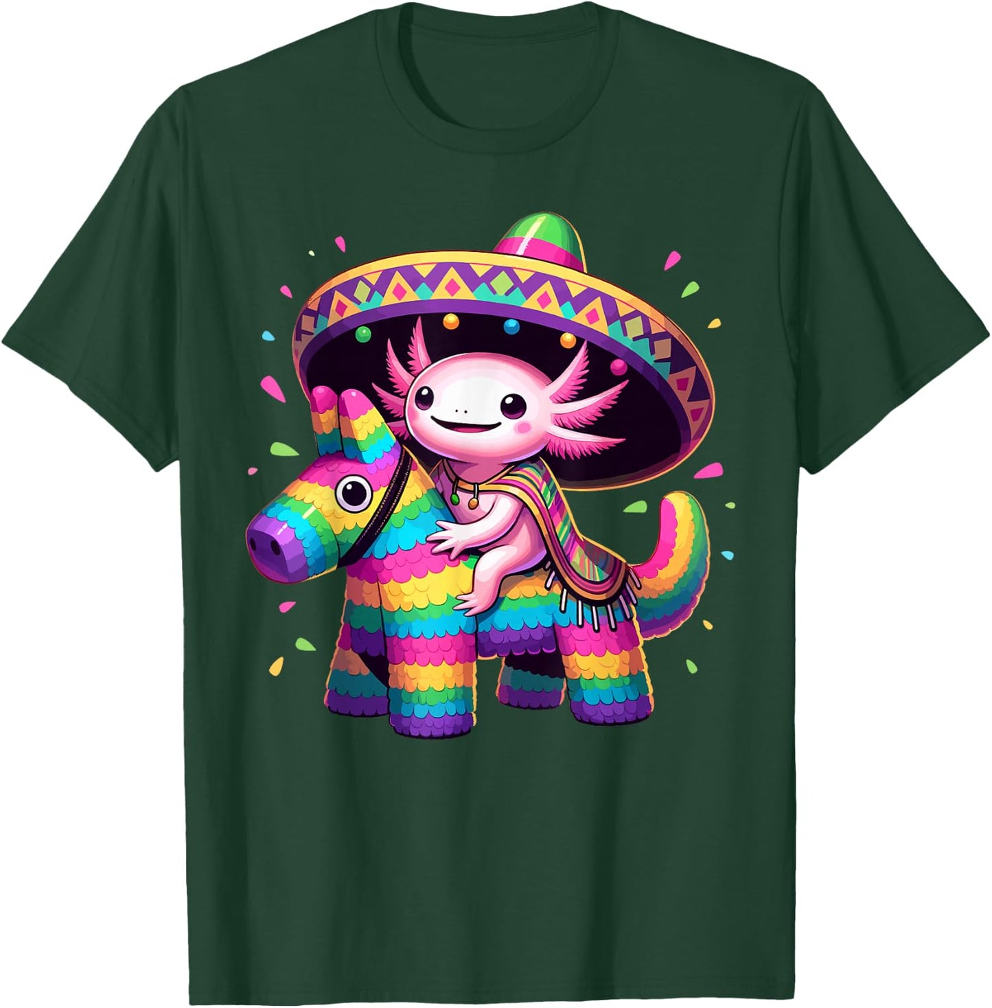 Axolotl Riding Pinata Cinco de Mayo Sombrero Poncho Funny T-Shirt - T-Shirt | Forest