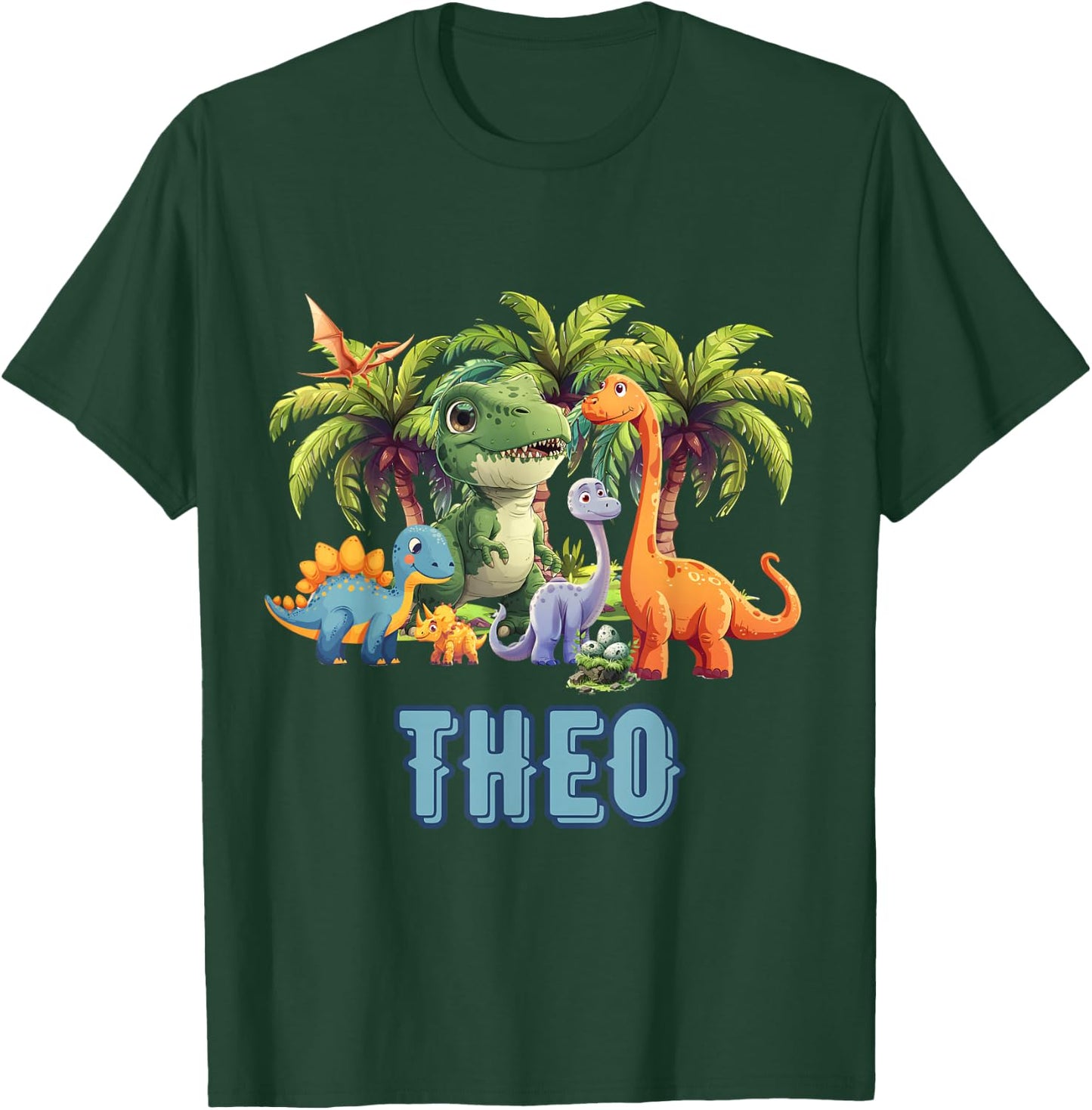 THEO Dinosaur Personalized Custom First Name Toddler Boy T-Shirt - T-Shirt | Forest