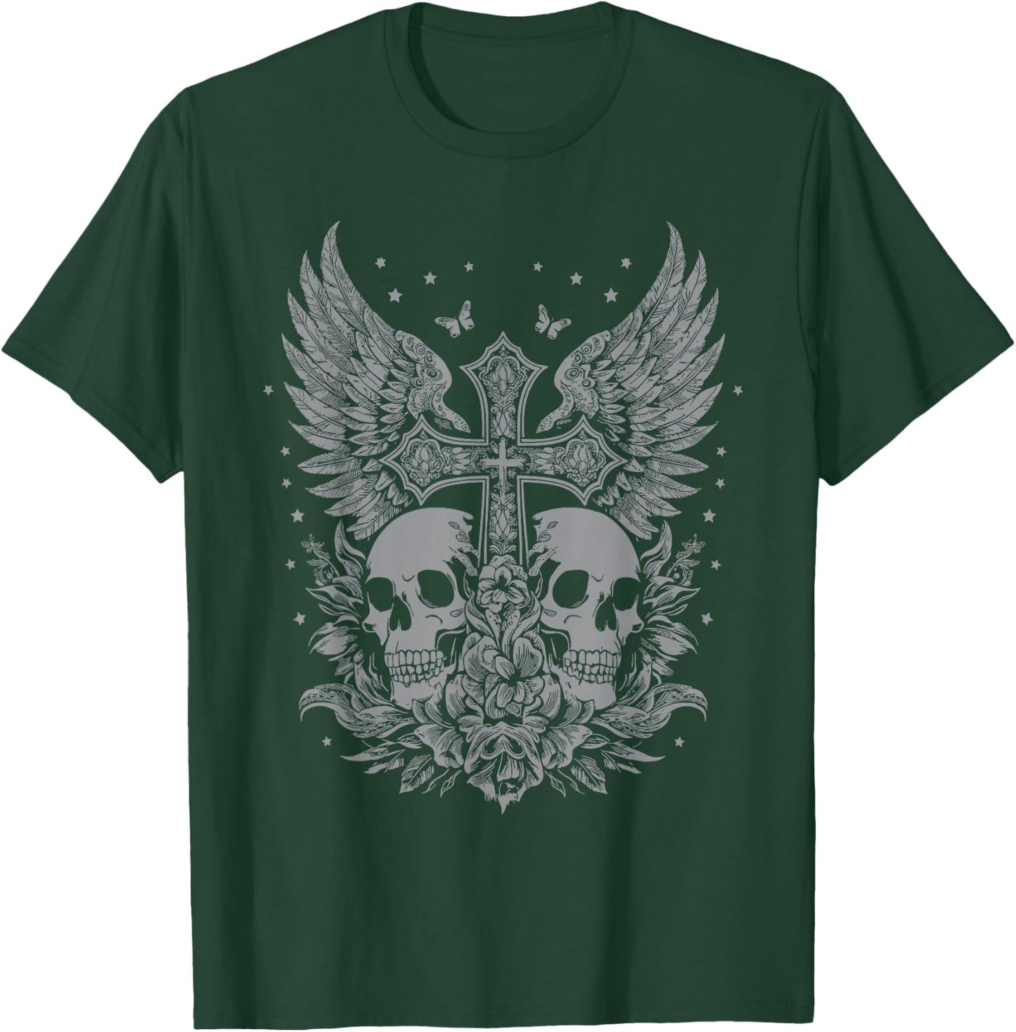 Emo Y2K Grunge Aesthetic Goth Skull Cross Gothic Butterfly , black T-Shirt - T-Shirt | Forest