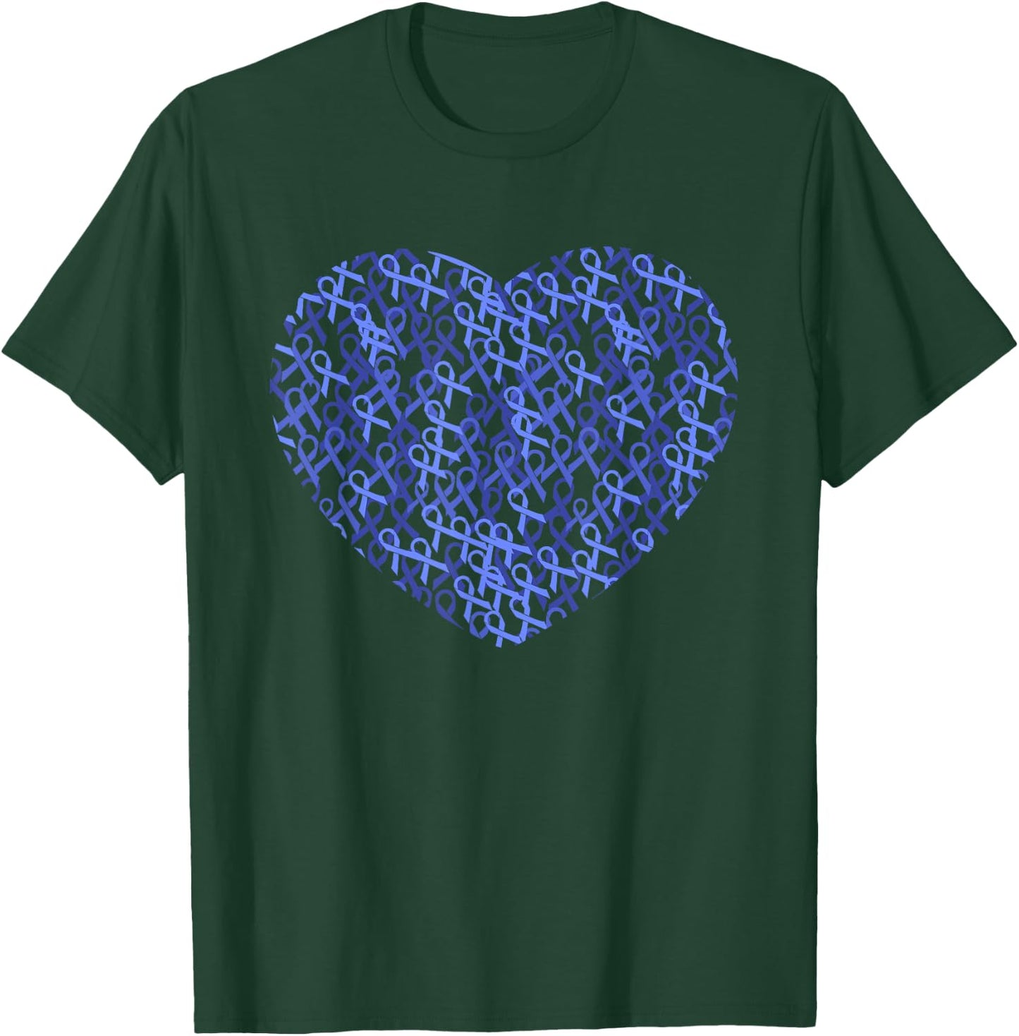 Colorectal Colon Cancer Awareness Blue Ribbon Heart T-Shirt - T-Shirt | Forest