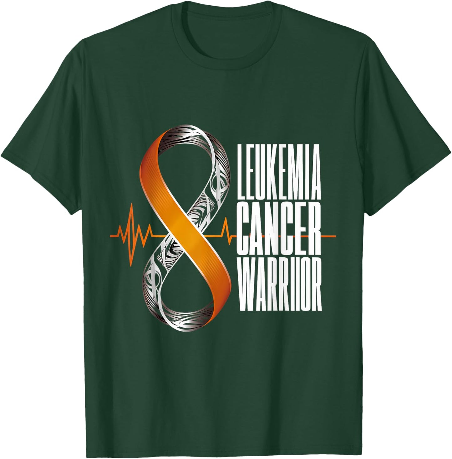 Leukemia Cancer Awareness Warrior Heartbeat Orange Ribbon T-Shirt - T-Shirt | Forest