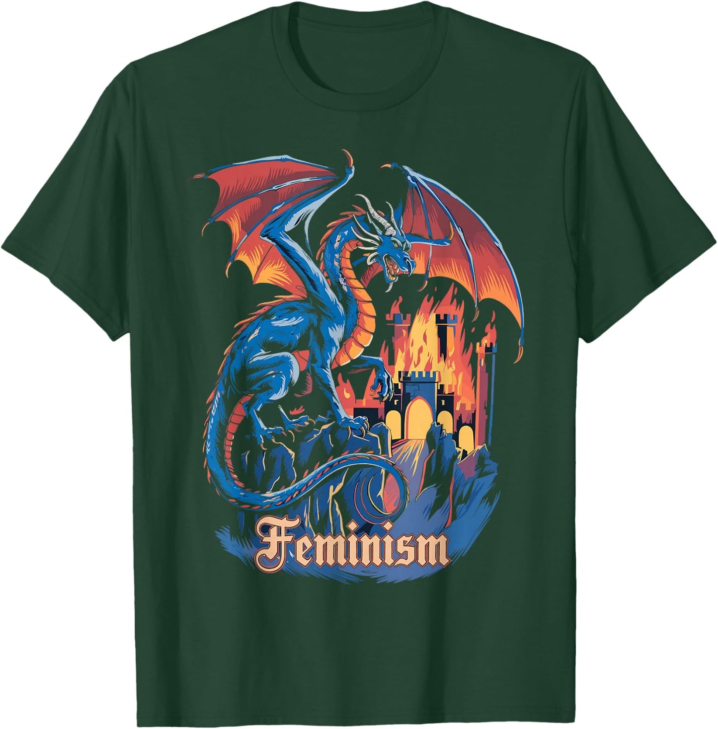 Feminism Dragon Fantasy Vintage Feminist Graphic T-Shirt - T-Shirt | Forest