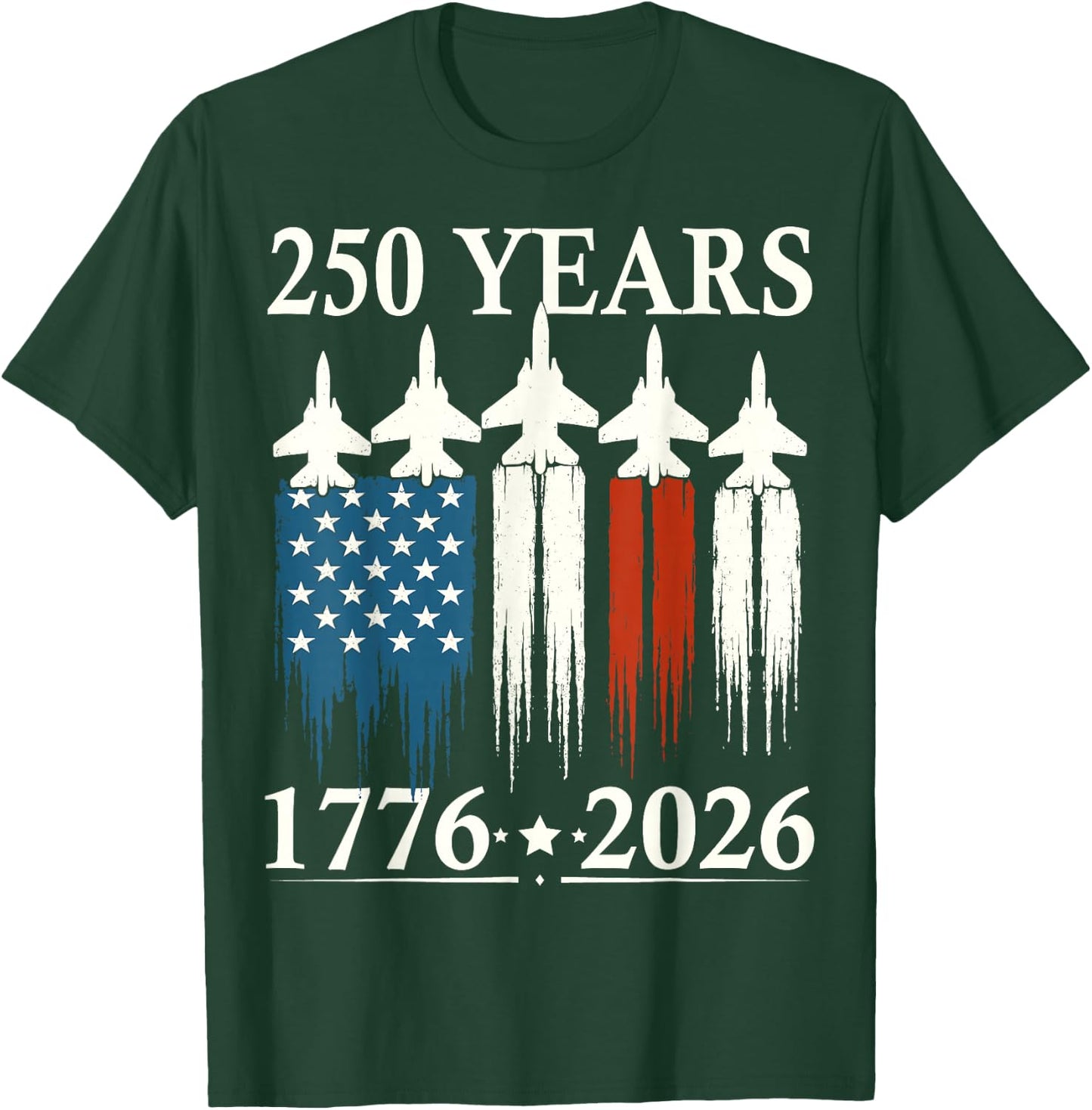 American Flag Fighter Jets 250th Anniversary USA 4th July T-Shirt - T-Shirt | Forest