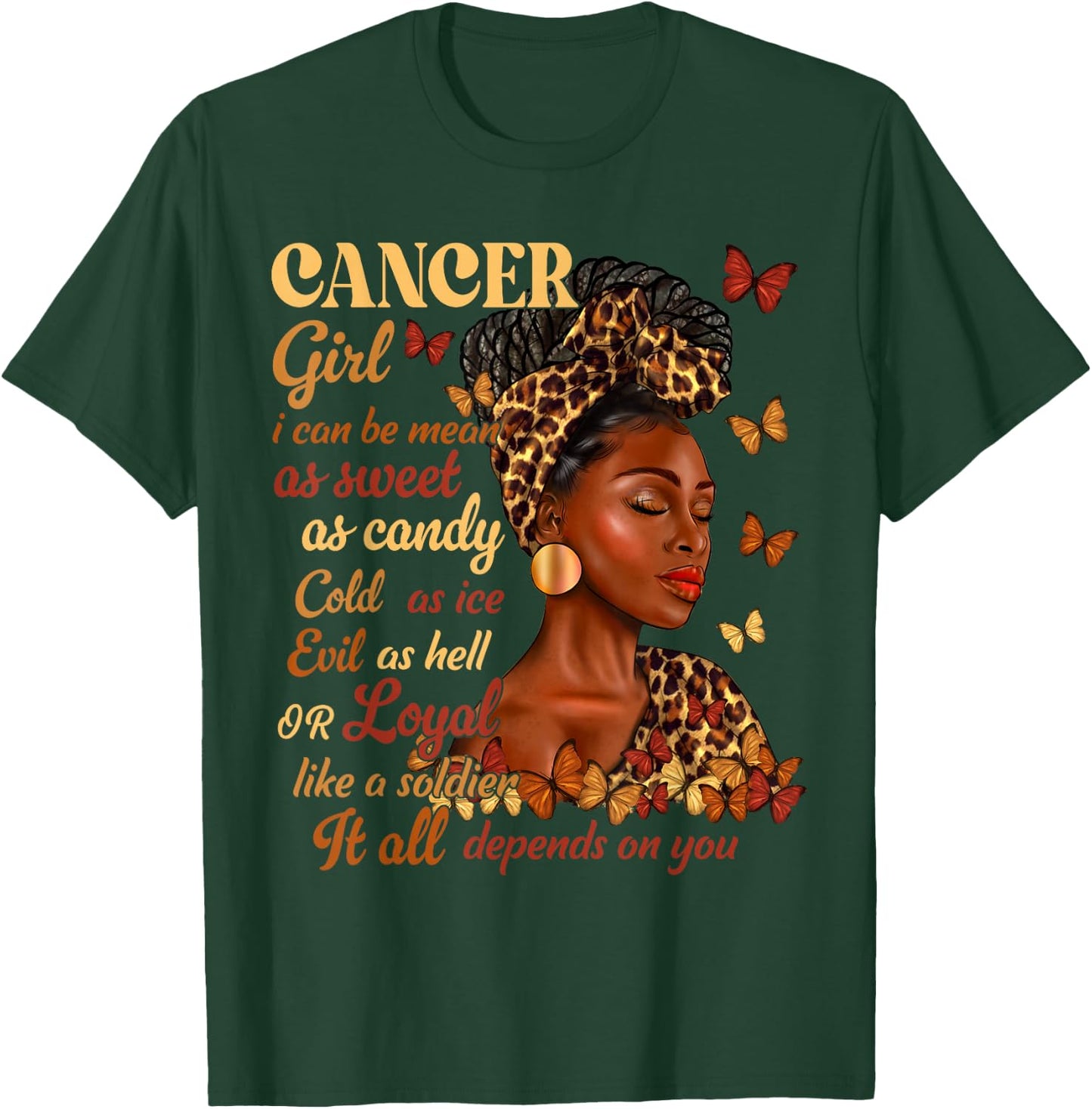 Cancer Girl Black Woman Melanin Girl Leopard Zodiac Sign T-Shirt - T-Shirt | Forest