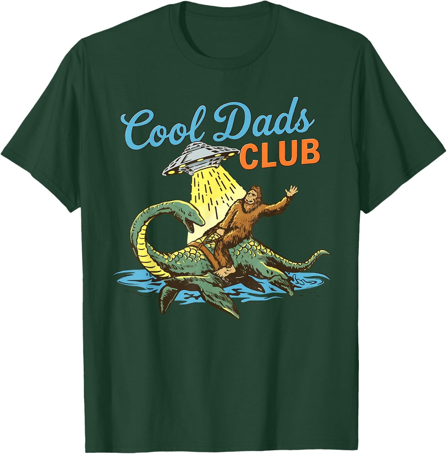 Cool Dads Club Bigfoot UFO Retro Dad Humor Art T-Shirt - T-Shirt | Forest