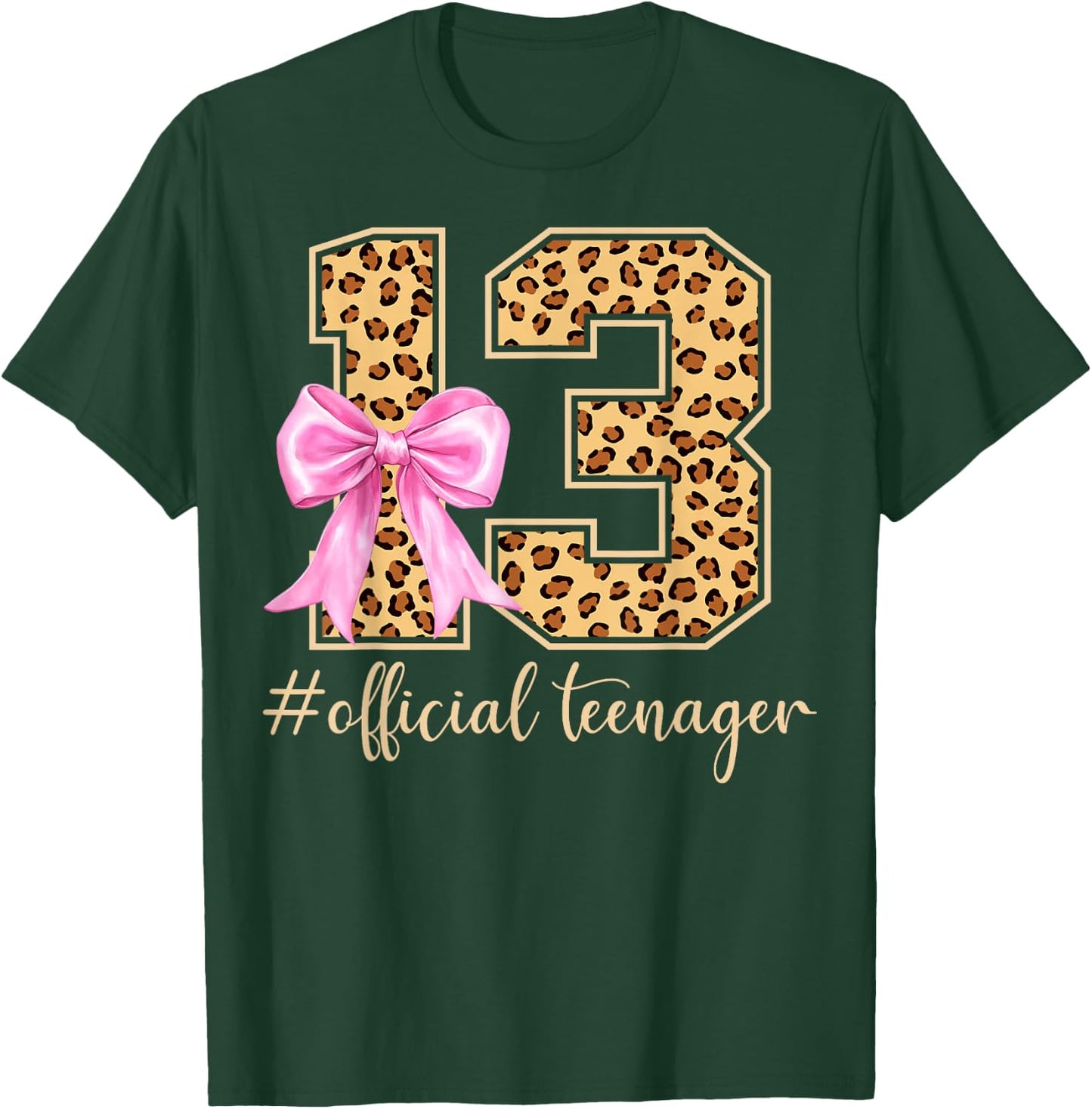13th Birthday Leopard Bow Official Teenager 13 Year Old T-Shirt - T-Shirt | Forest