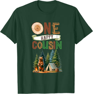 One Happy Cousin Camper First Birthday Camping Bear Kids T-Shirt - T-Shirt | Forest