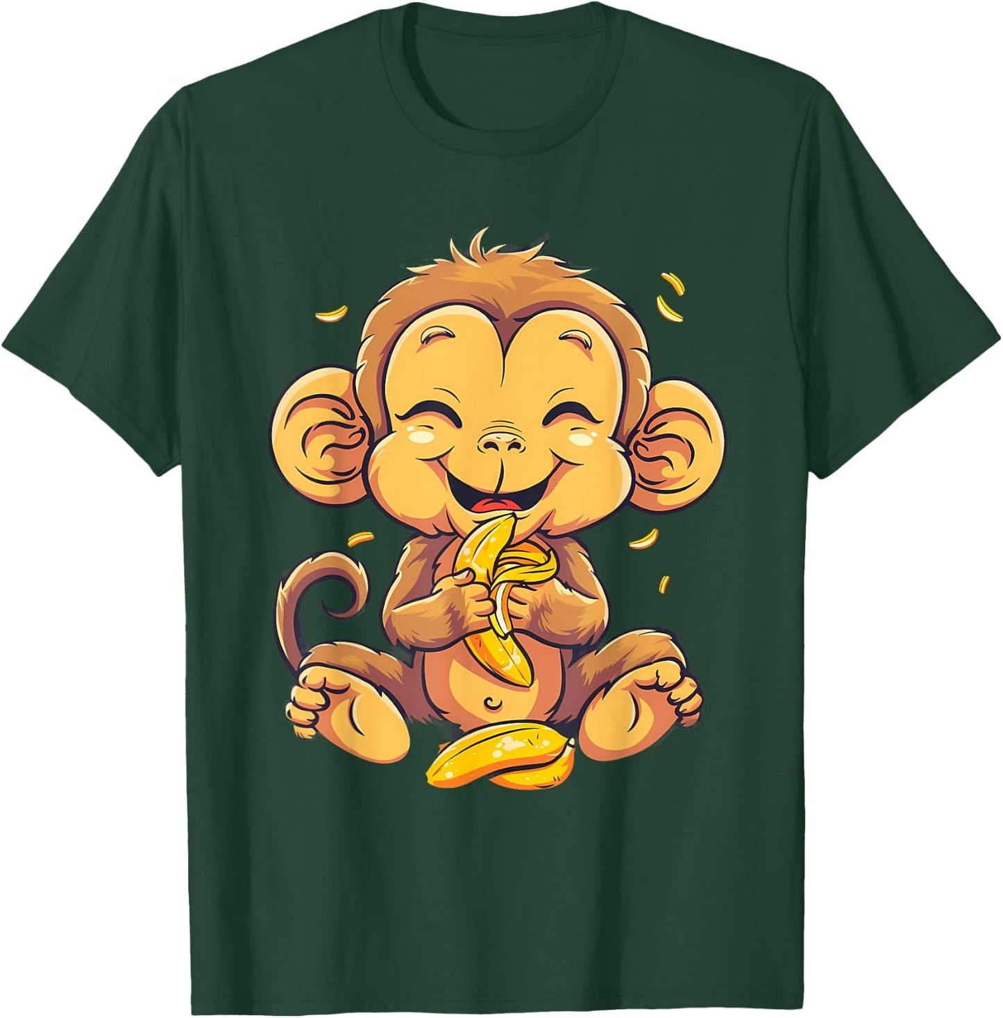 Banana Monkey Cute Monkey Bananas Fruit Artwork Wildlife T-Shirt - T-Shirt | Forest