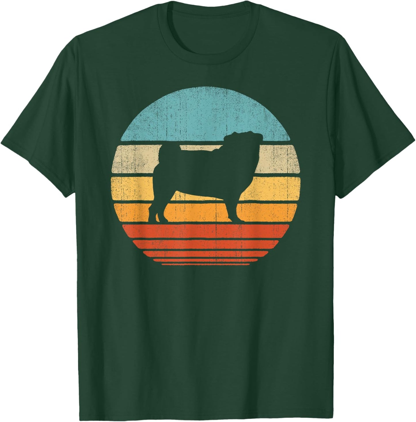 Pug Retro Vintage 60s 70s Sunset Dog Lovers Men Women T-Shirt - T-Shirt | Forest