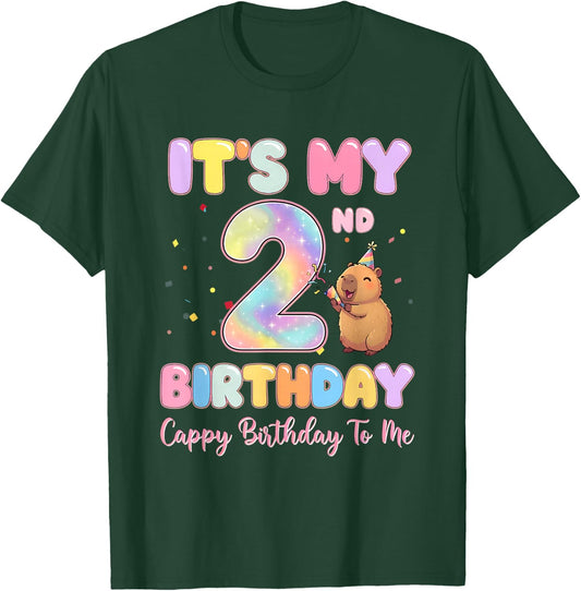 It's My 2nd Birthday Cappy Birthday to Me Capybaras Groovy T-Shirt - T-Shirt | Forest