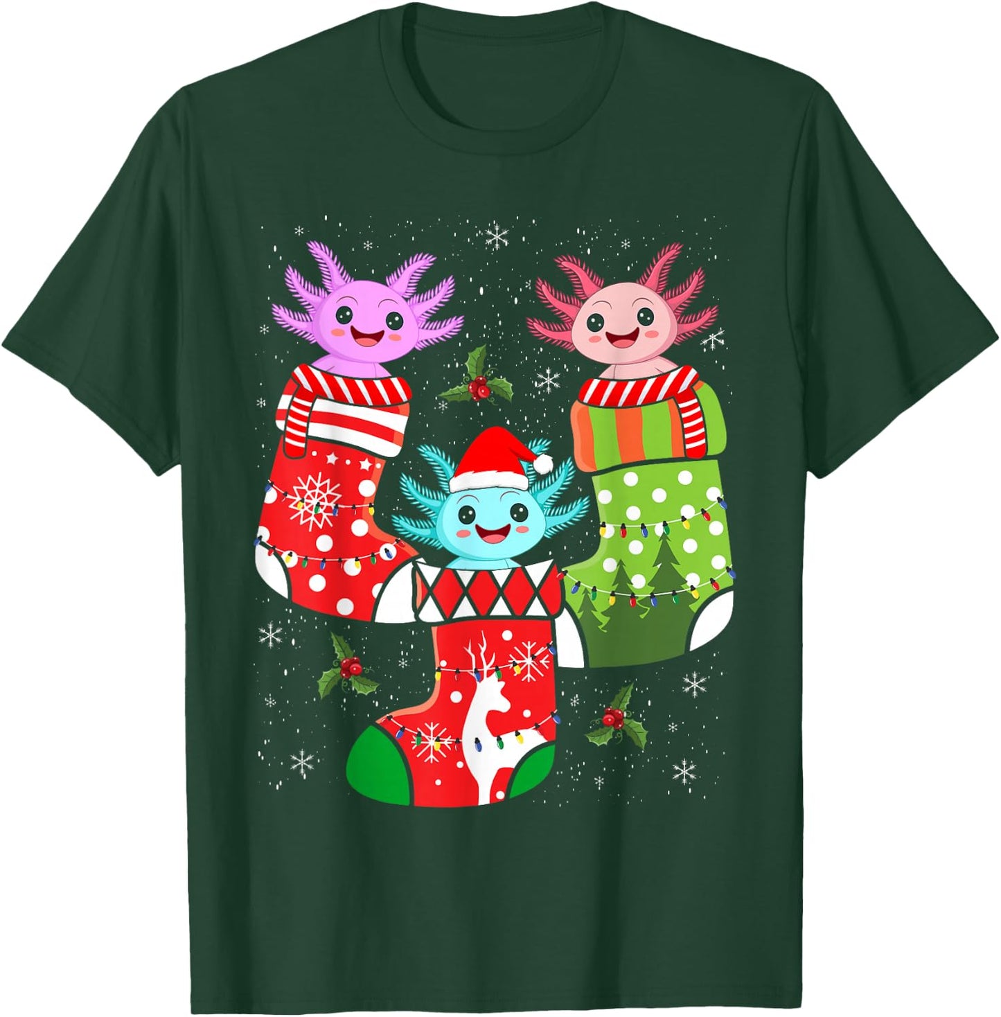 Kawaii Axolotl Christmas Stocking Kid Youth Teen Pajamas Pjs T-Shirt - T-Shirt | Forest