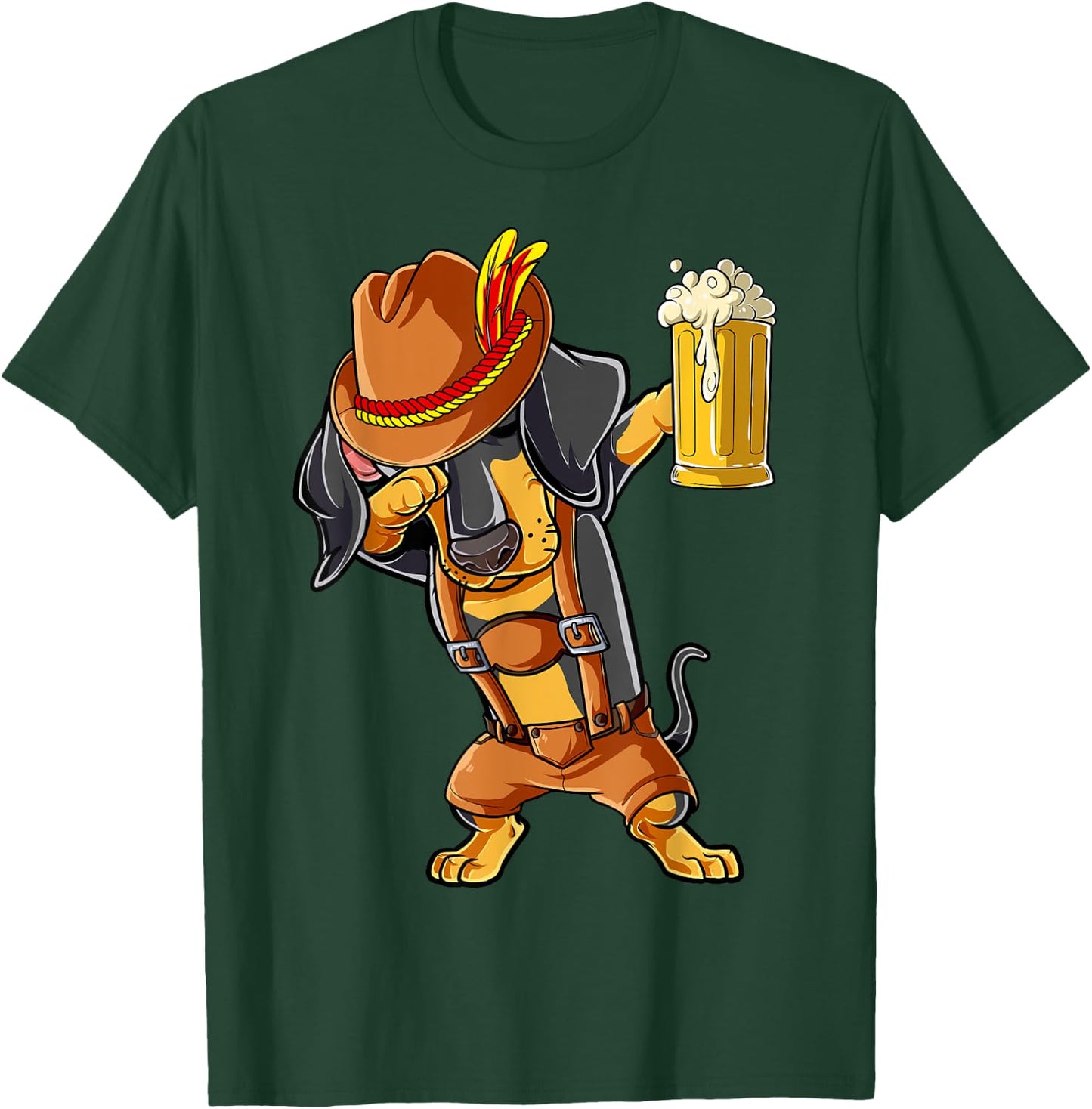 Dabbing Dachshund T shirt Oktoberfest Lederhosen Men Beer T-Shirt - T-Shirt | Forest
